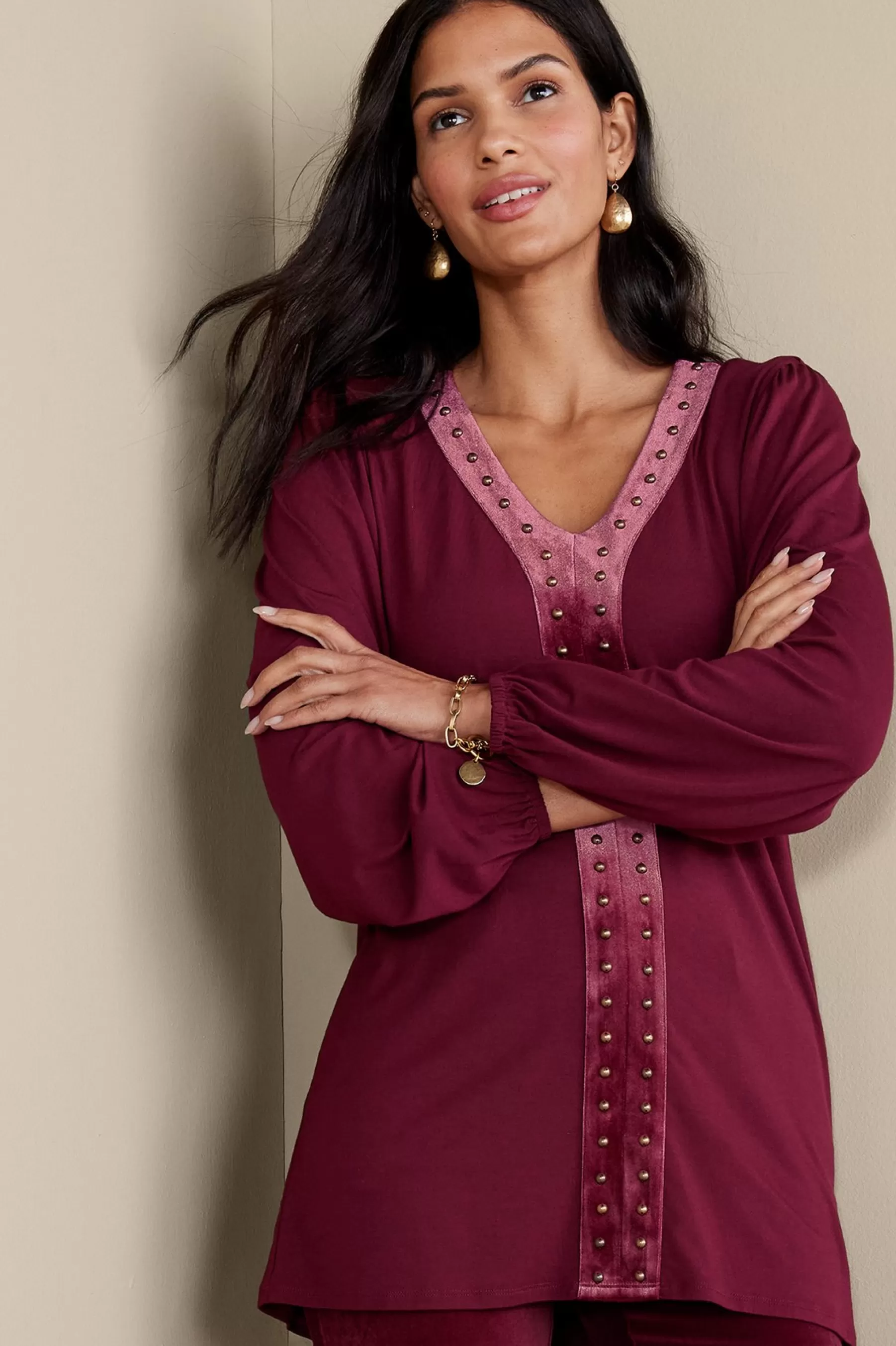 EVelvet Styles | wrist length-Soft Surroundings Adornment Top Cabernet