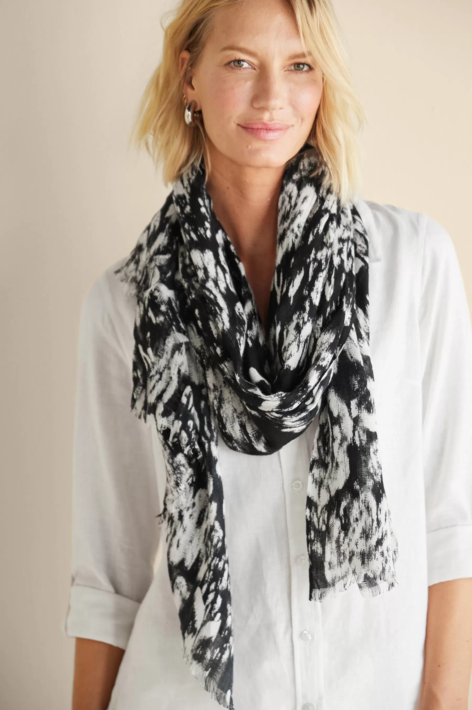 Scarves & Wraps-Soft Surroundings Alba Ikat Wrap Scarf Black/White