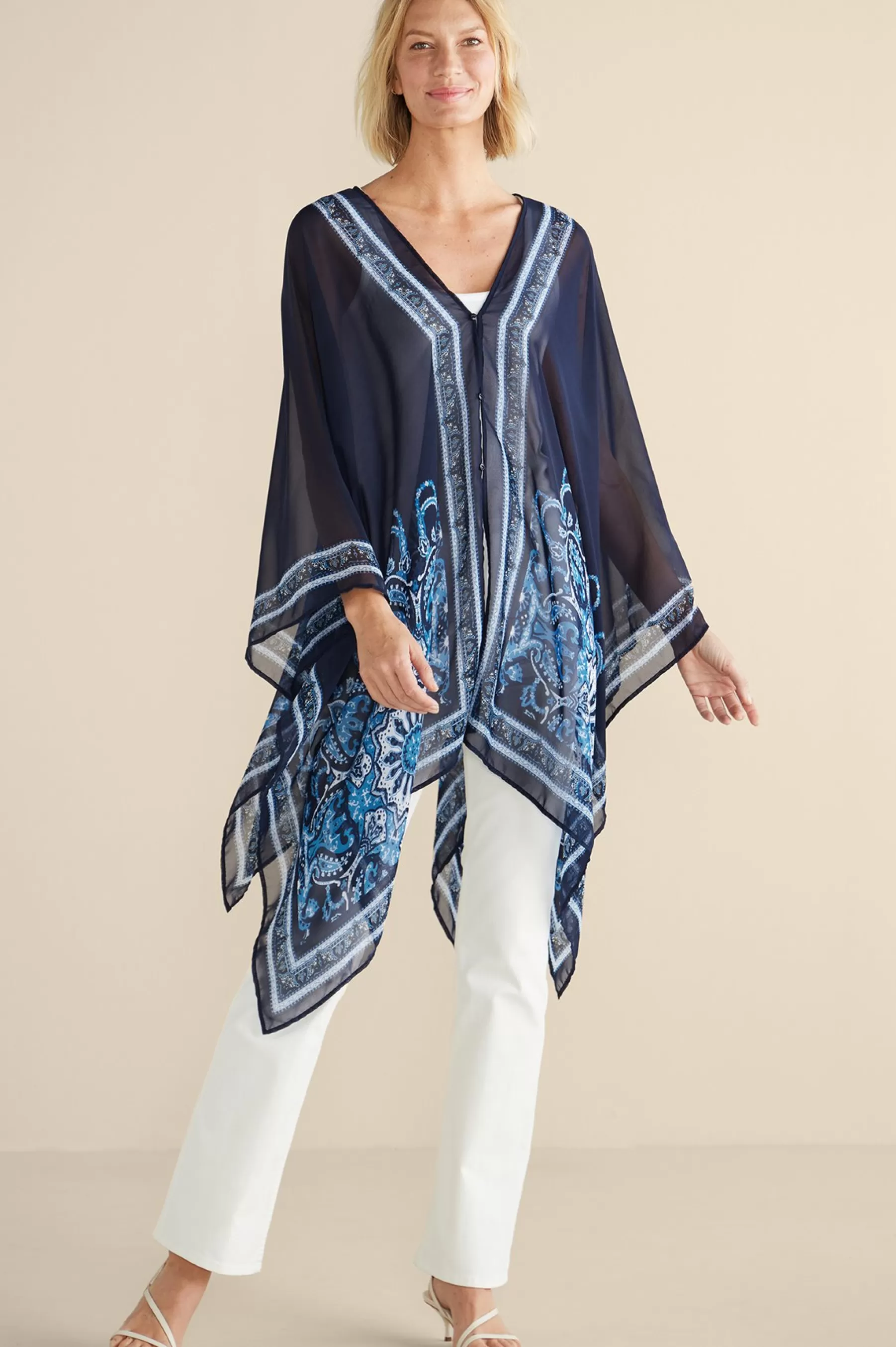 Into The Blues | Vacation Shop-Soft Surroundings Aleta Poncho Topper Blue Multi