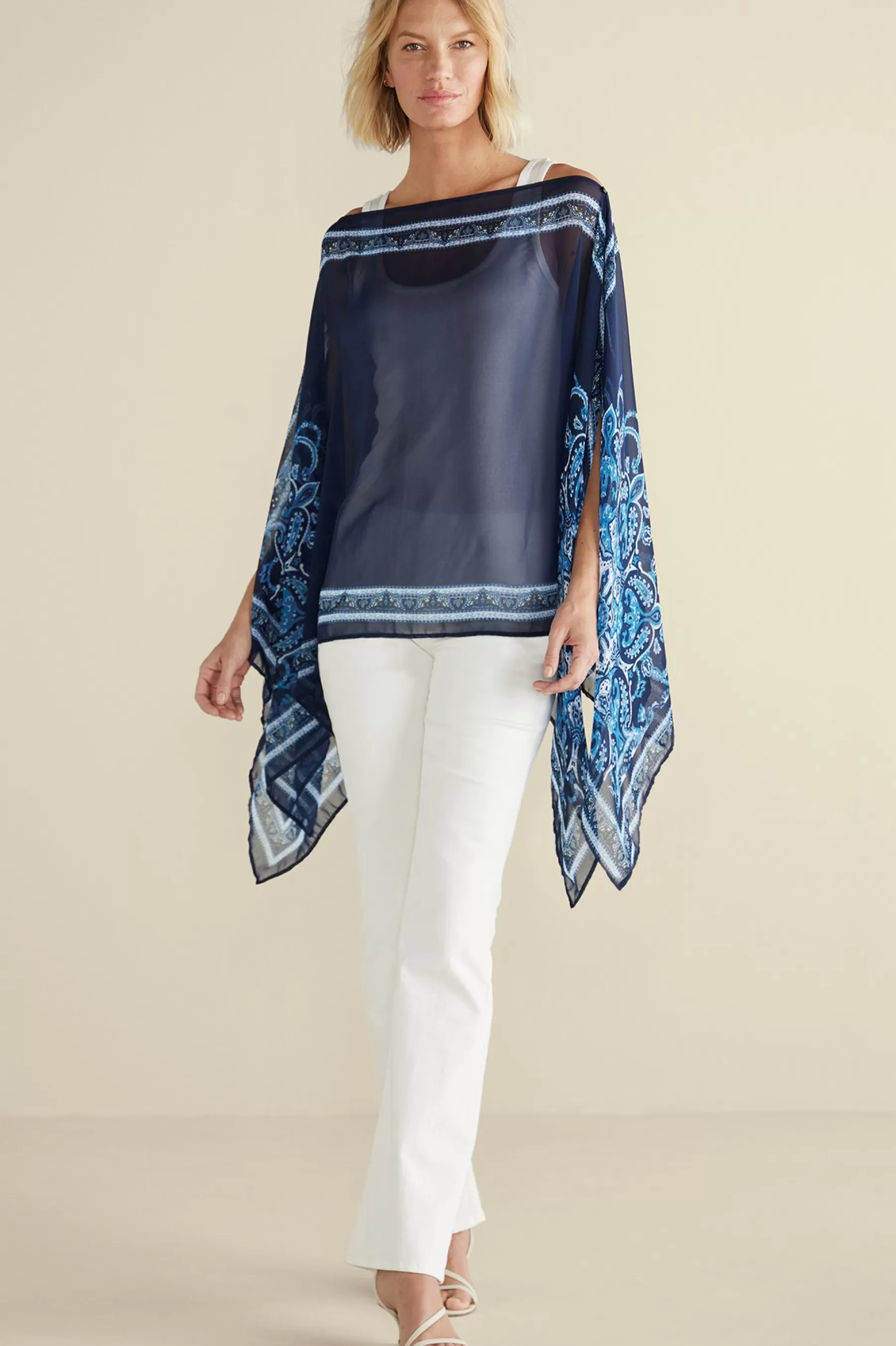 Into The Blues | Vacation Shop-Soft Surroundings Aleta Poncho Topper Blue Multi