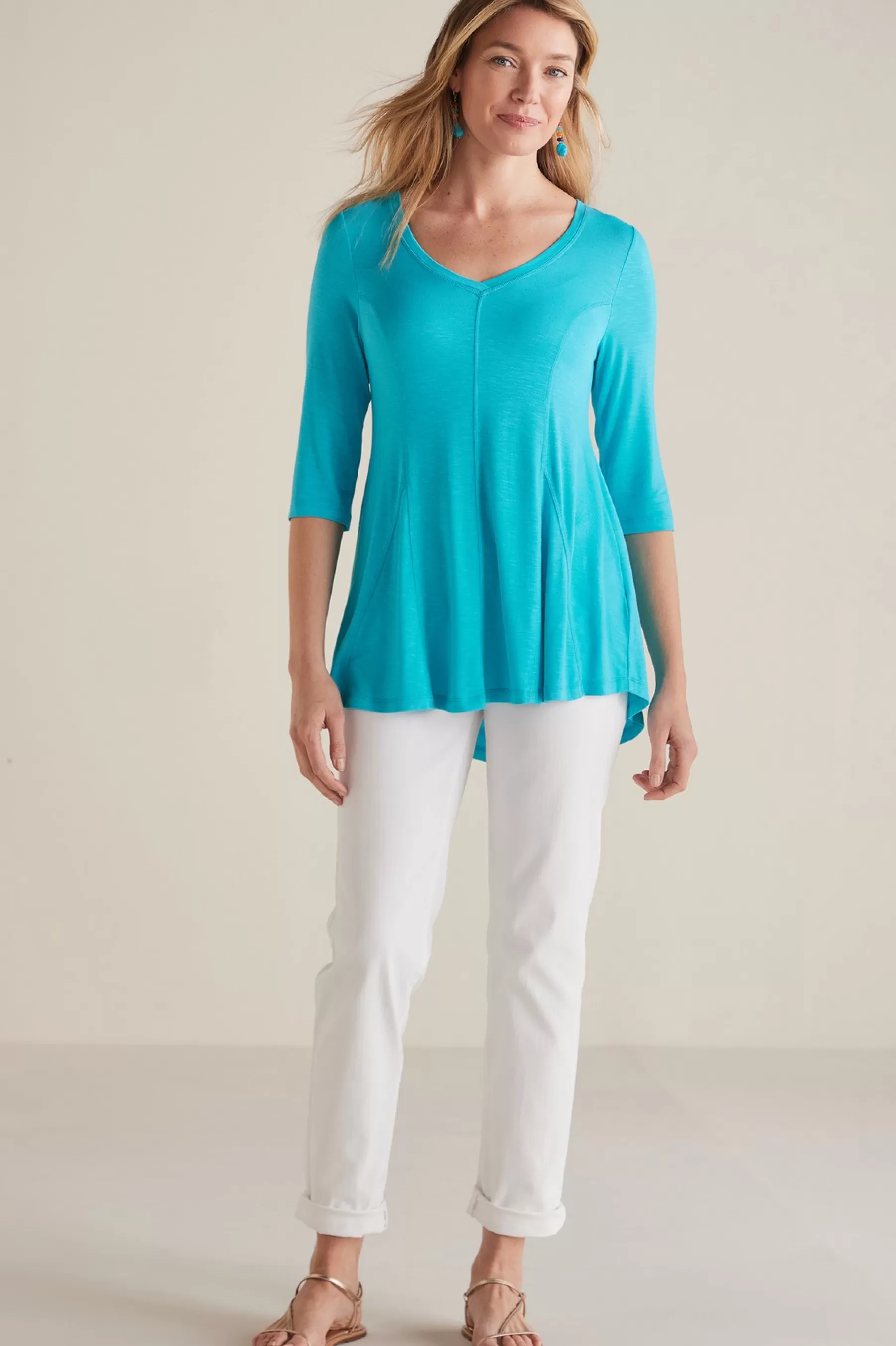 three quarter length | tunics-Soft Surroundings Amelia A-Line Tunic White