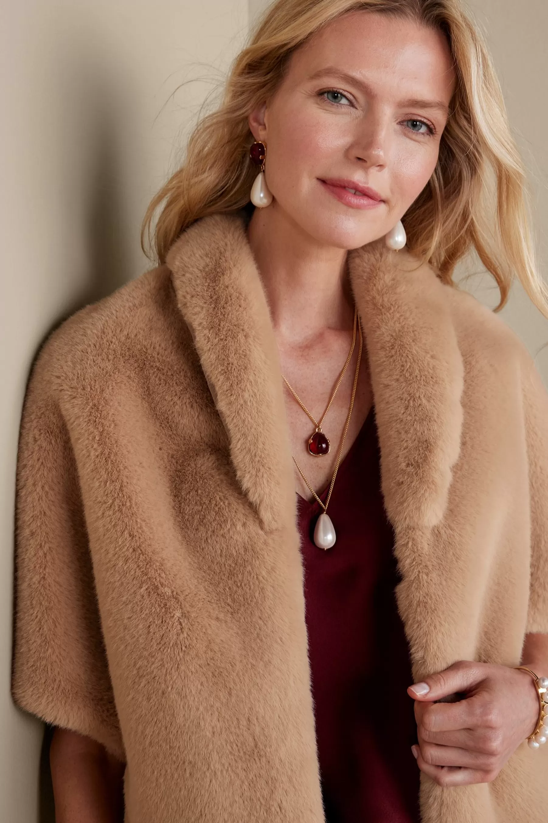 Scarves & Wraps-Soft Surroundings Anastasia Faux Fur Capelet Camel