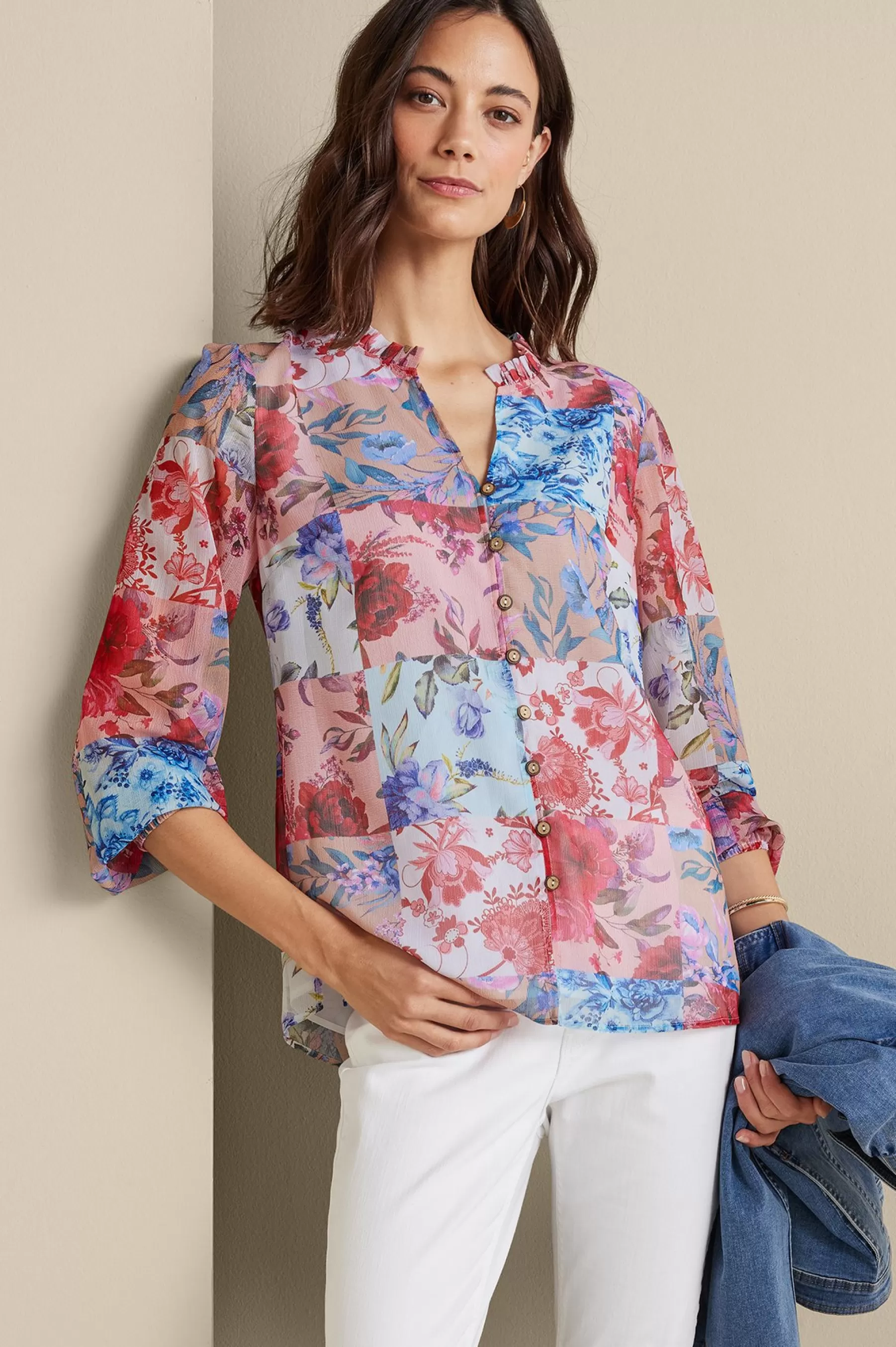 long sleeve | shirts-Soft Surroundings Anastasia Shirt Chrysanthemum Floral