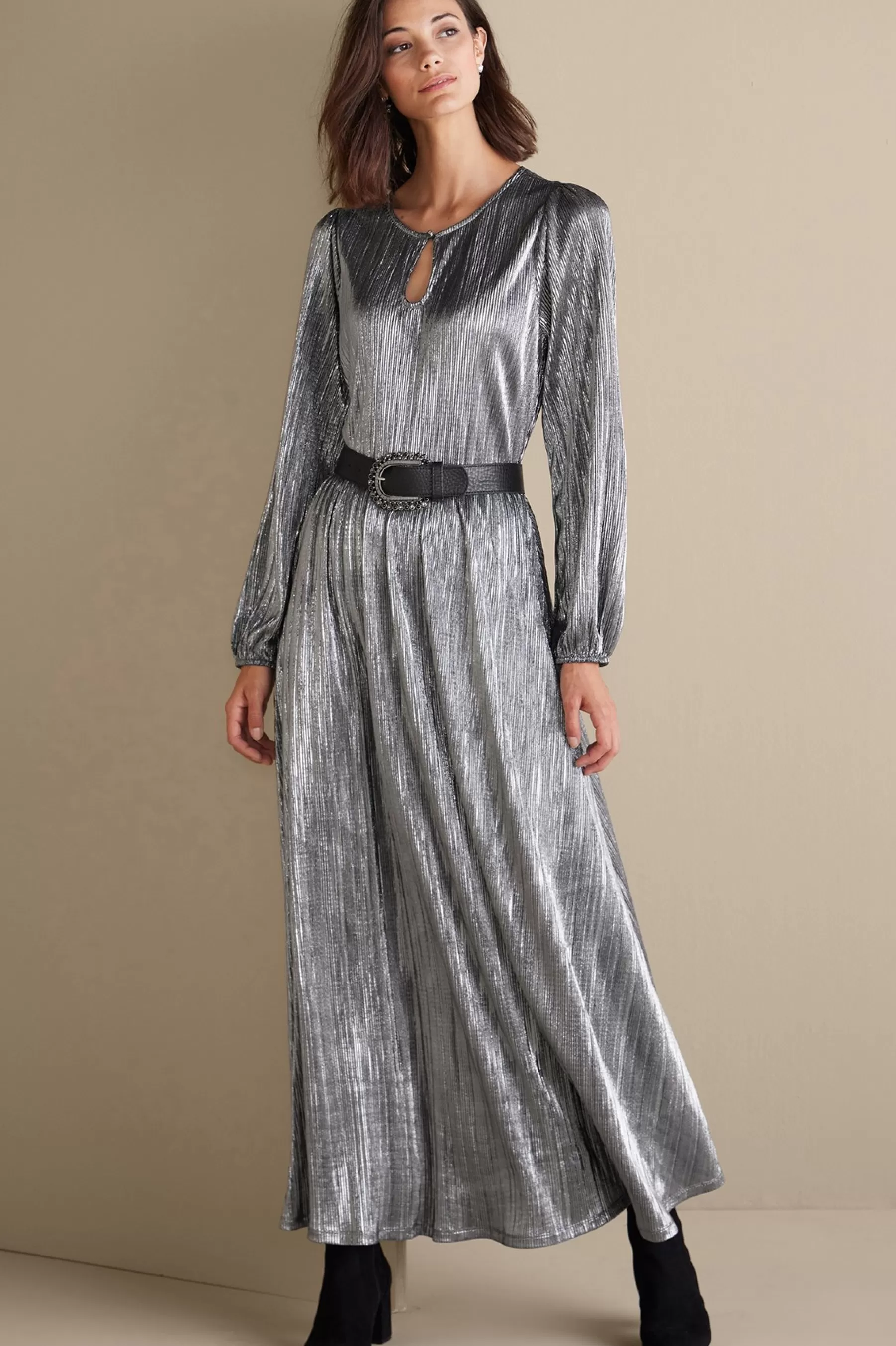 occasion dresses | solids-Soft Surroundings Annabelle Pleated Dress Silver