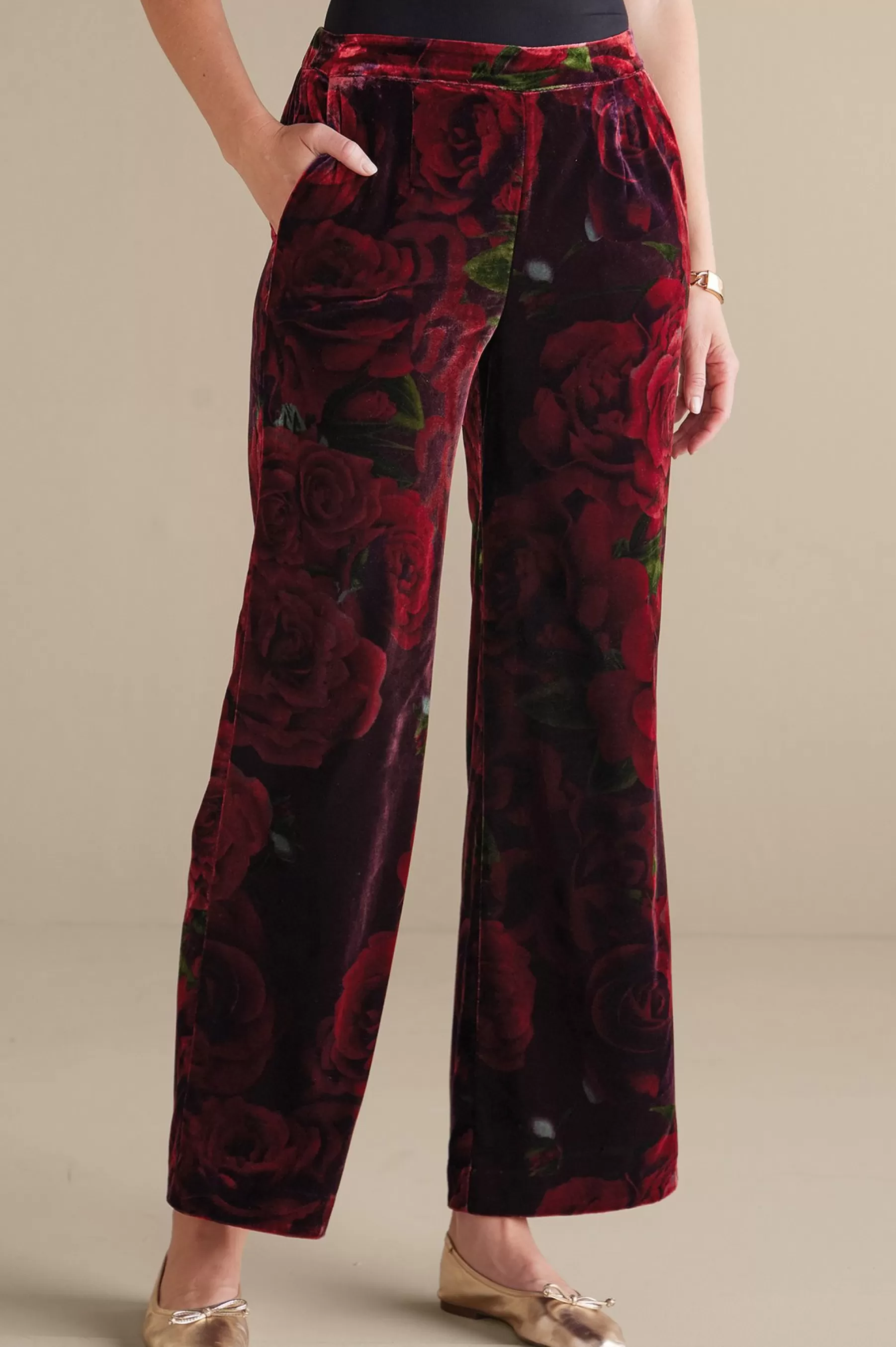 EVelvet Styles | full length-Soft Surroundings Aria Velvet Wide Leg Pants Cabernet