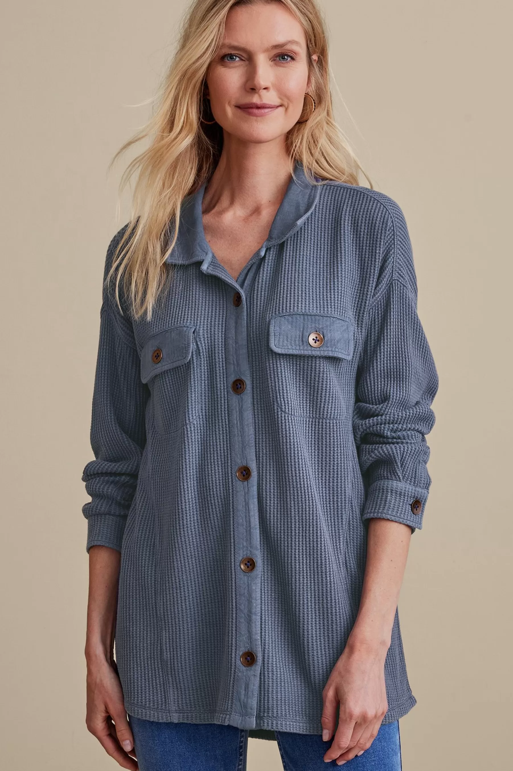 long sleeve | shirts-Soft Surroundings Audra Waffle Tunic Nightshadow Blue