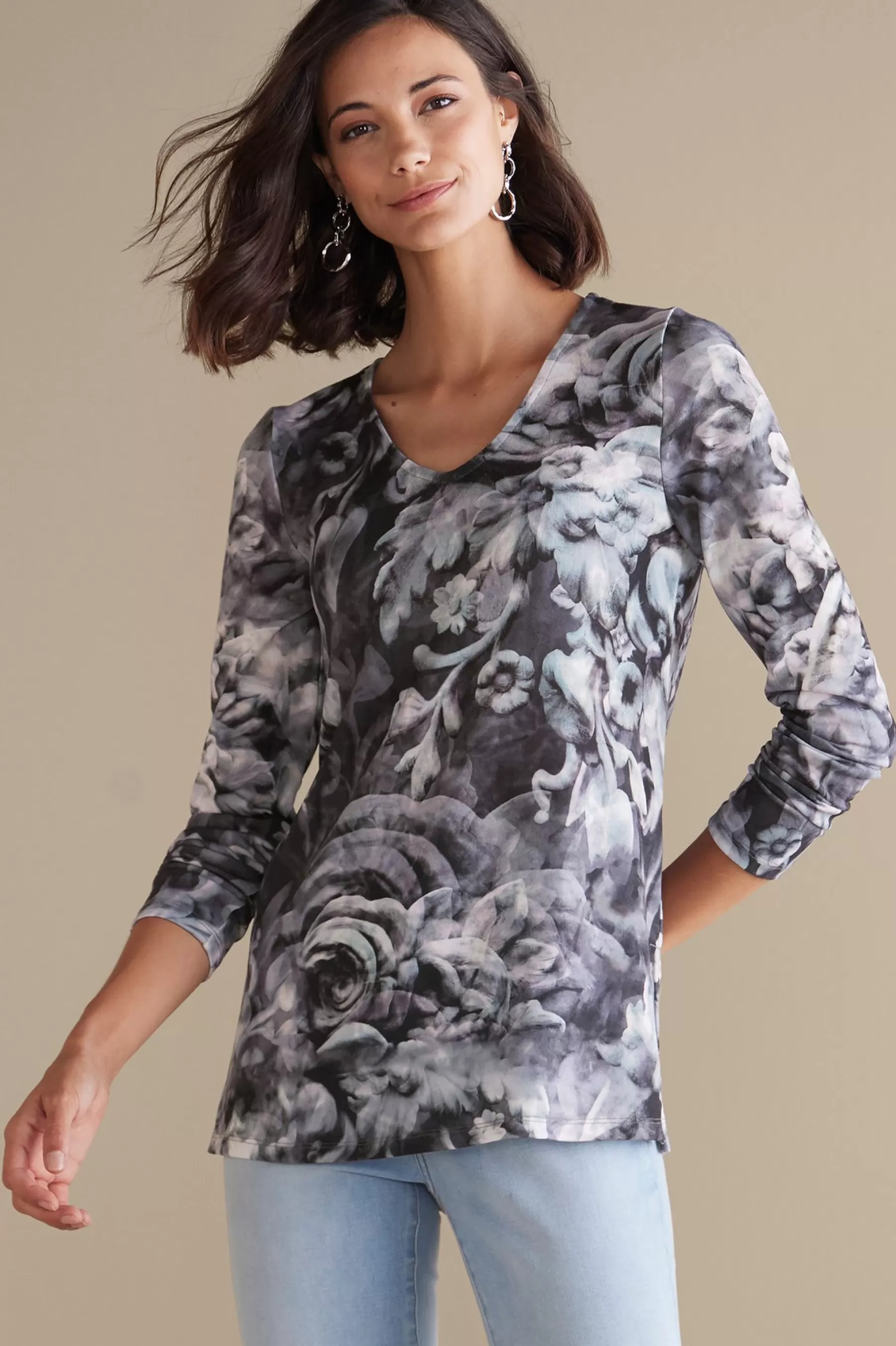 long sleeve | prints-Soft Surroundings Aviana Top Multi Floral