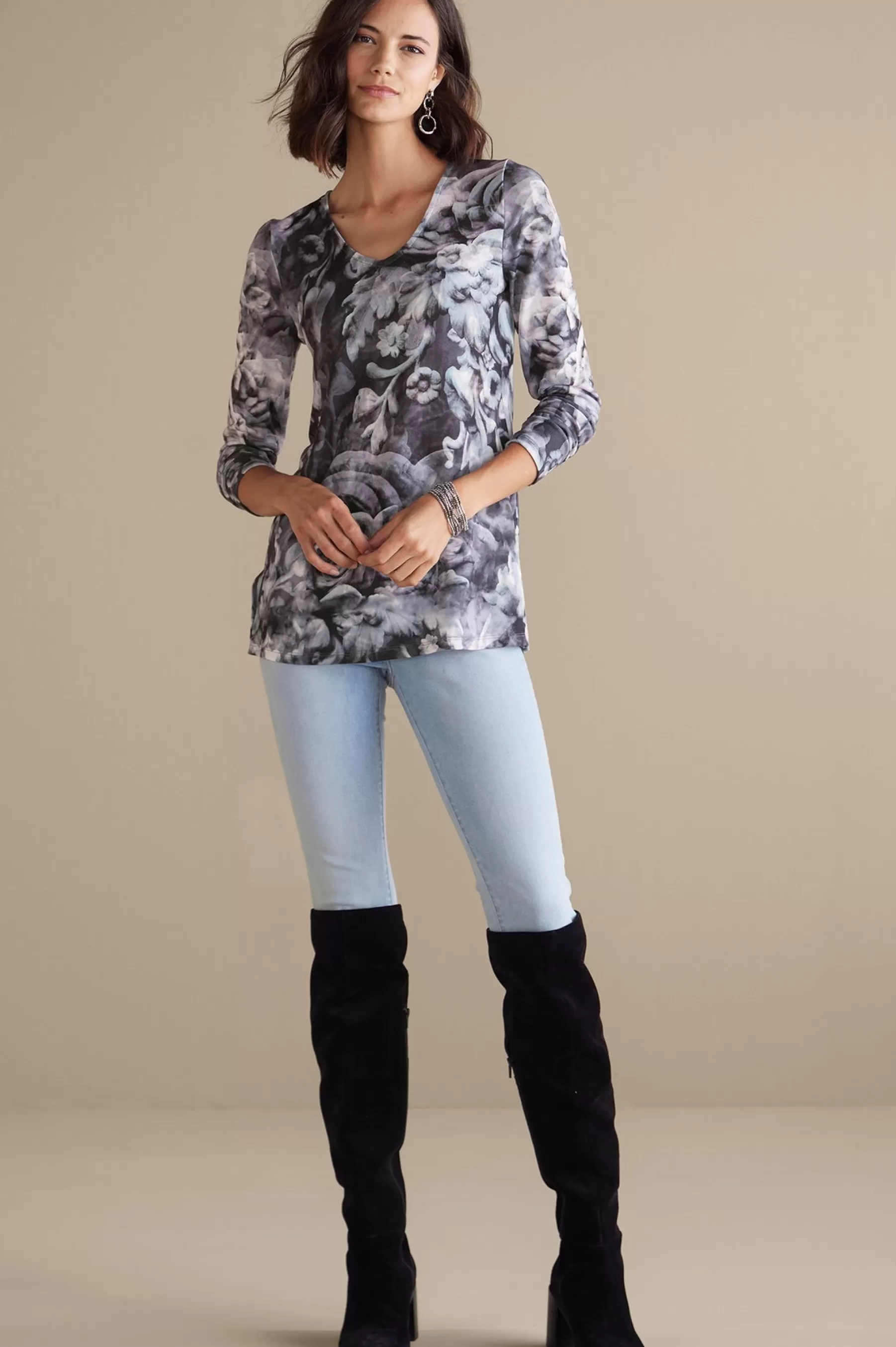 long sleeve | prints-Soft Surroundings Aviana Top Multi Floral