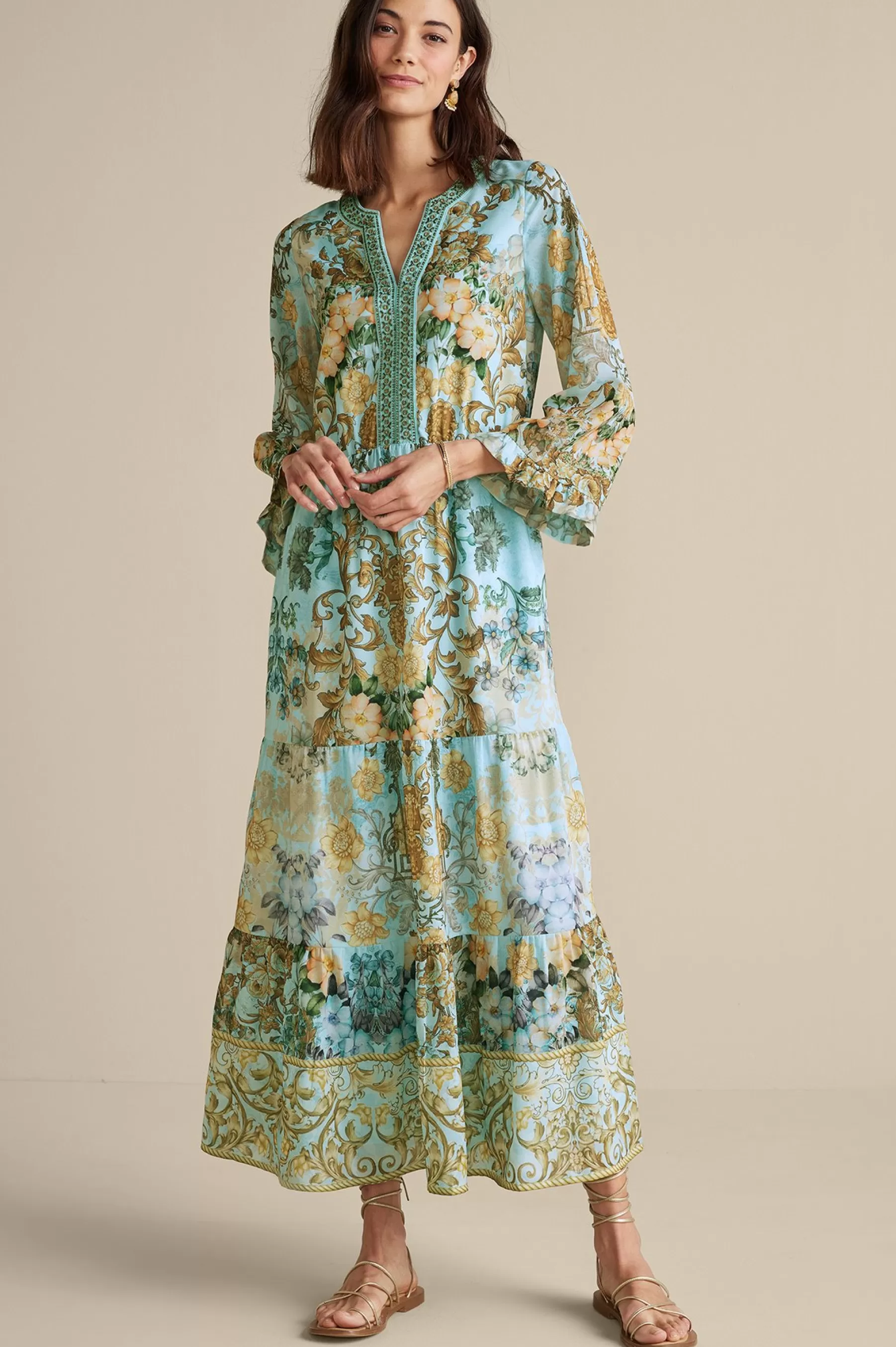 Feminine Flourish | Vacation Shop-Soft Surroundings Baroque Maxi Dress Multi Floral