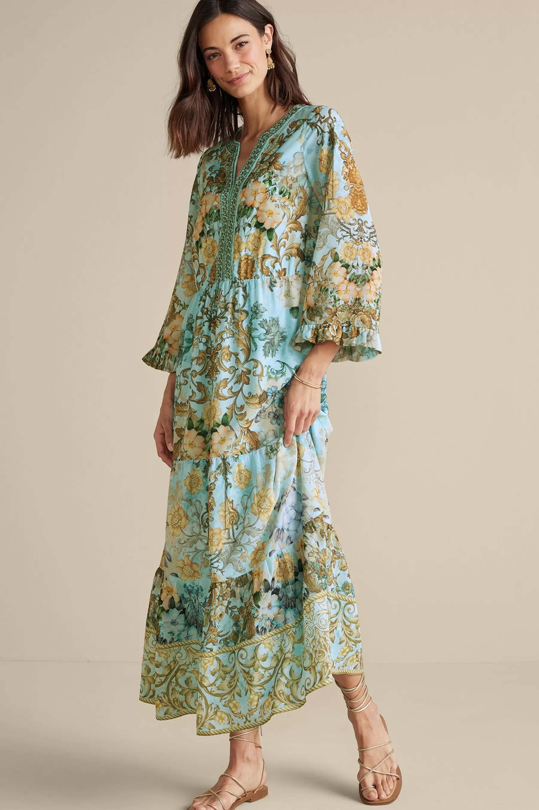 Feminine Flourish | Vacation Shop-Soft Surroundings Baroque Maxi Dress Multi Floral