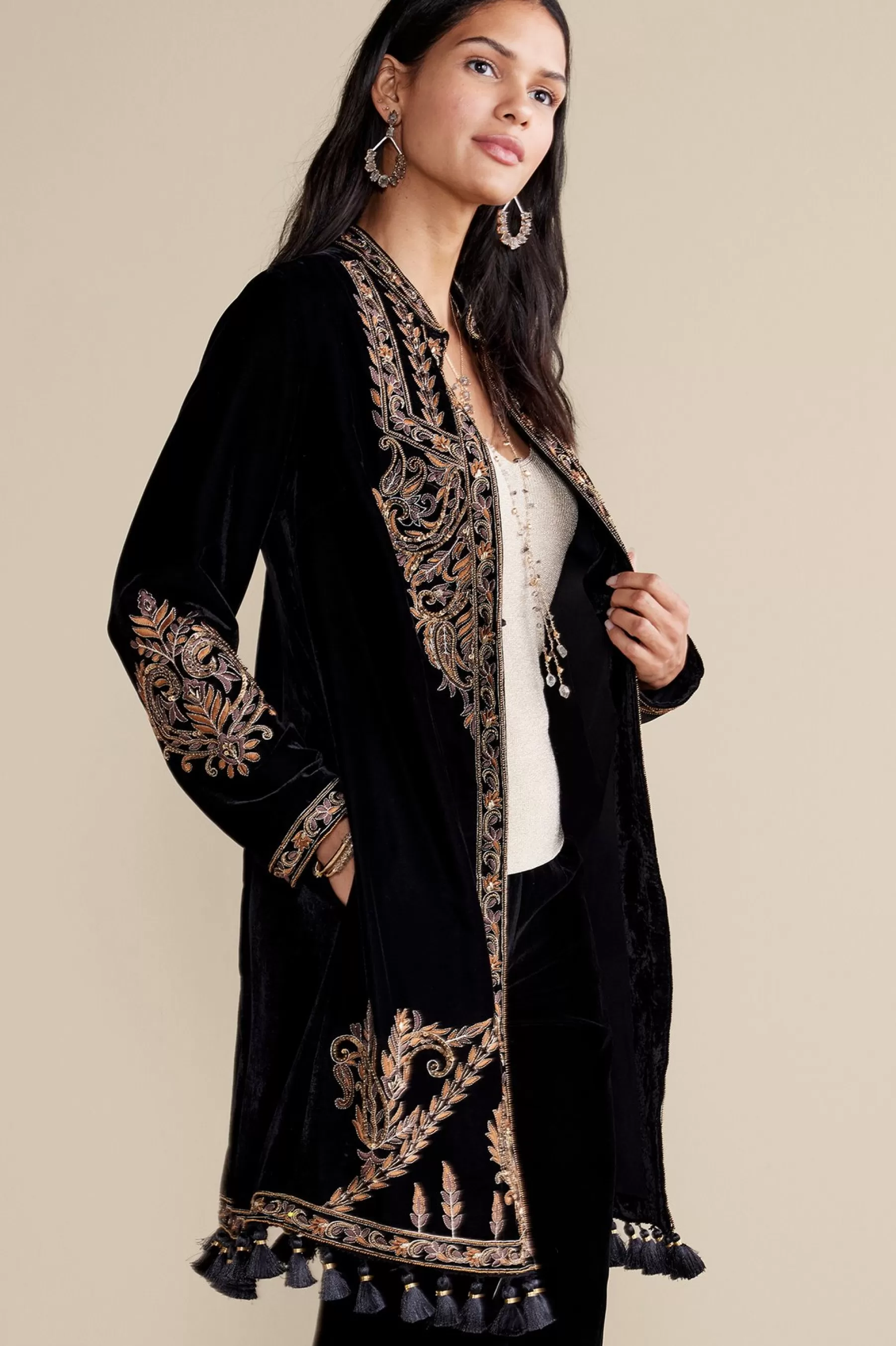 EVelvet Styles | Global Artistry-Soft Surroundings Belcastel Jacket Black/Gold