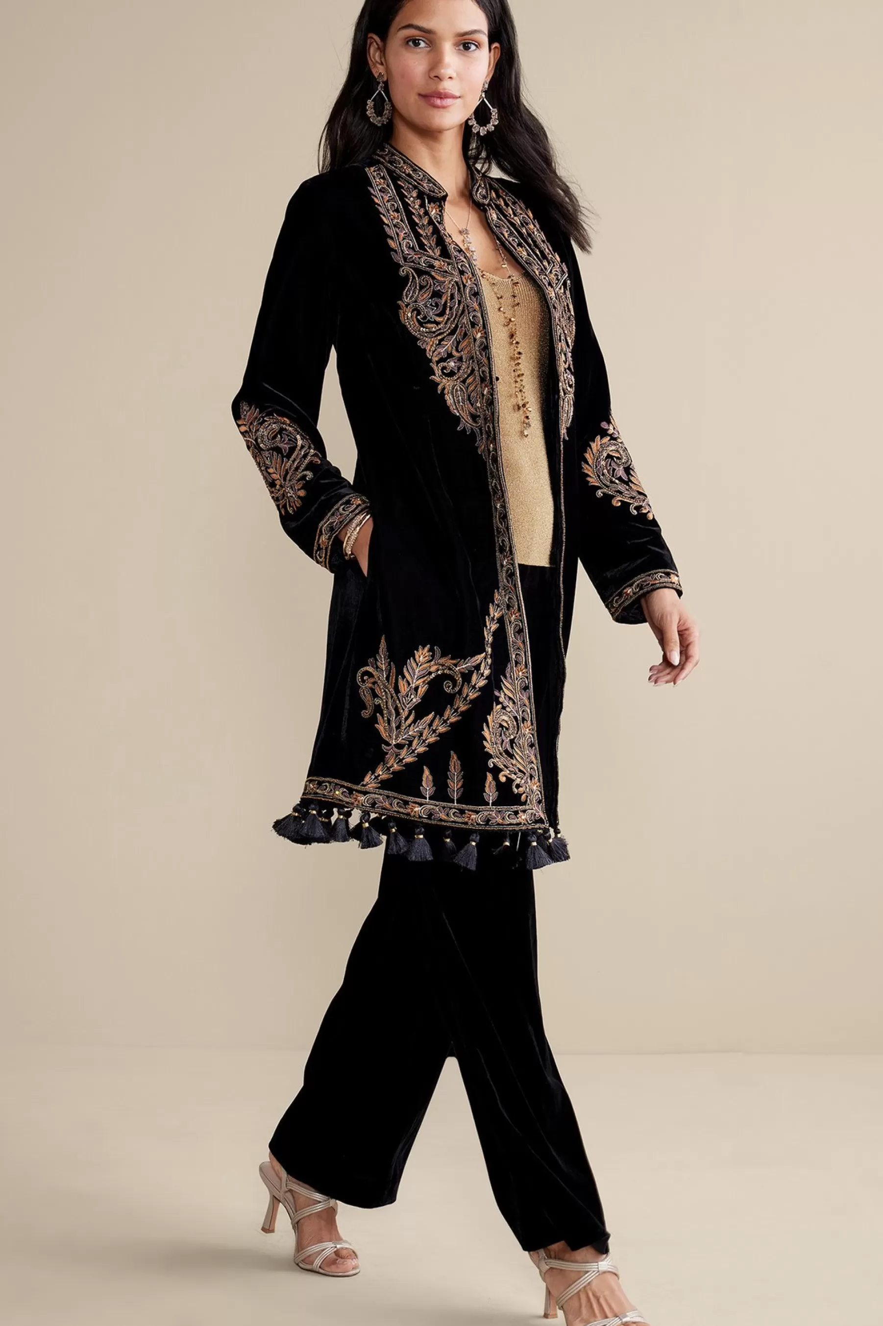 EVelvet Styles | Global Artistry-Soft Surroundings Belcastel Jacket Black/Gold