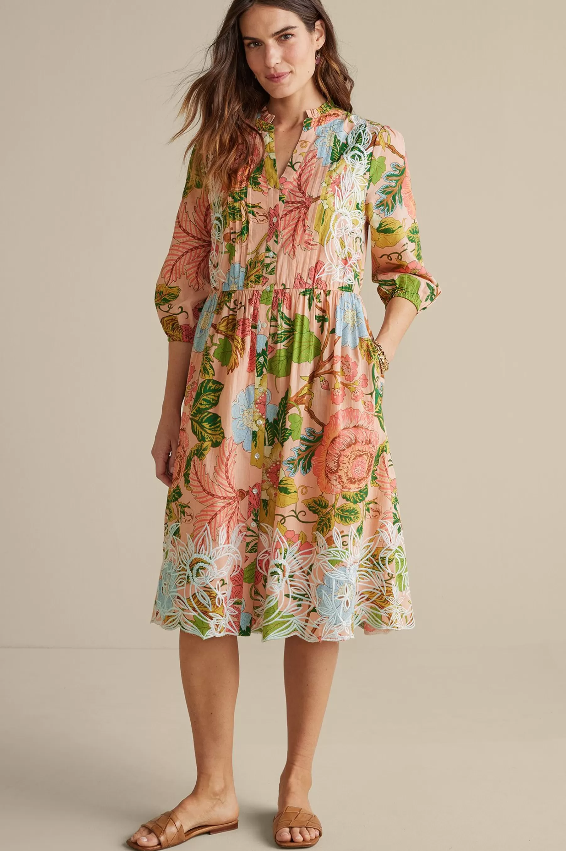 Feminine Flourish | Vacation Shop-Soft Surroundings Bellicia Embroidered Midi Dress Multi Floral