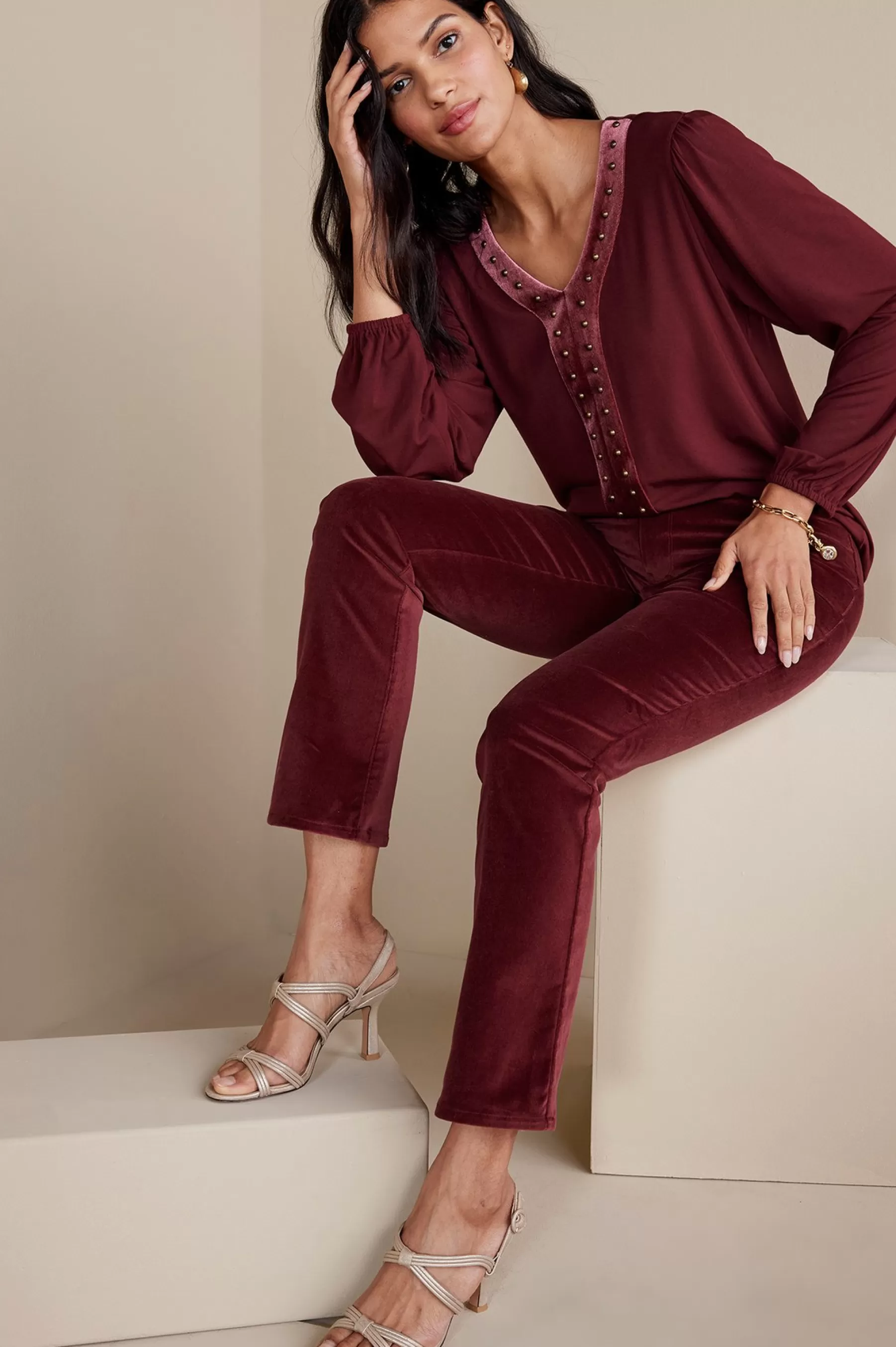 EVelvet Styles | full length-Soft Surroundings Blakely Velveteen Pants Cabernet