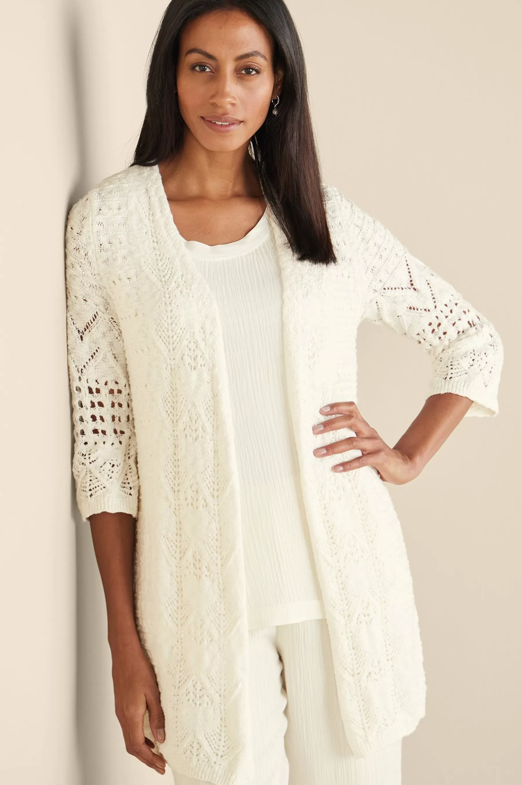 Feminine Flourish | Vacation Shop-Soft Surroundings Calistoga Pointelle Cardigan Ivory Pearl