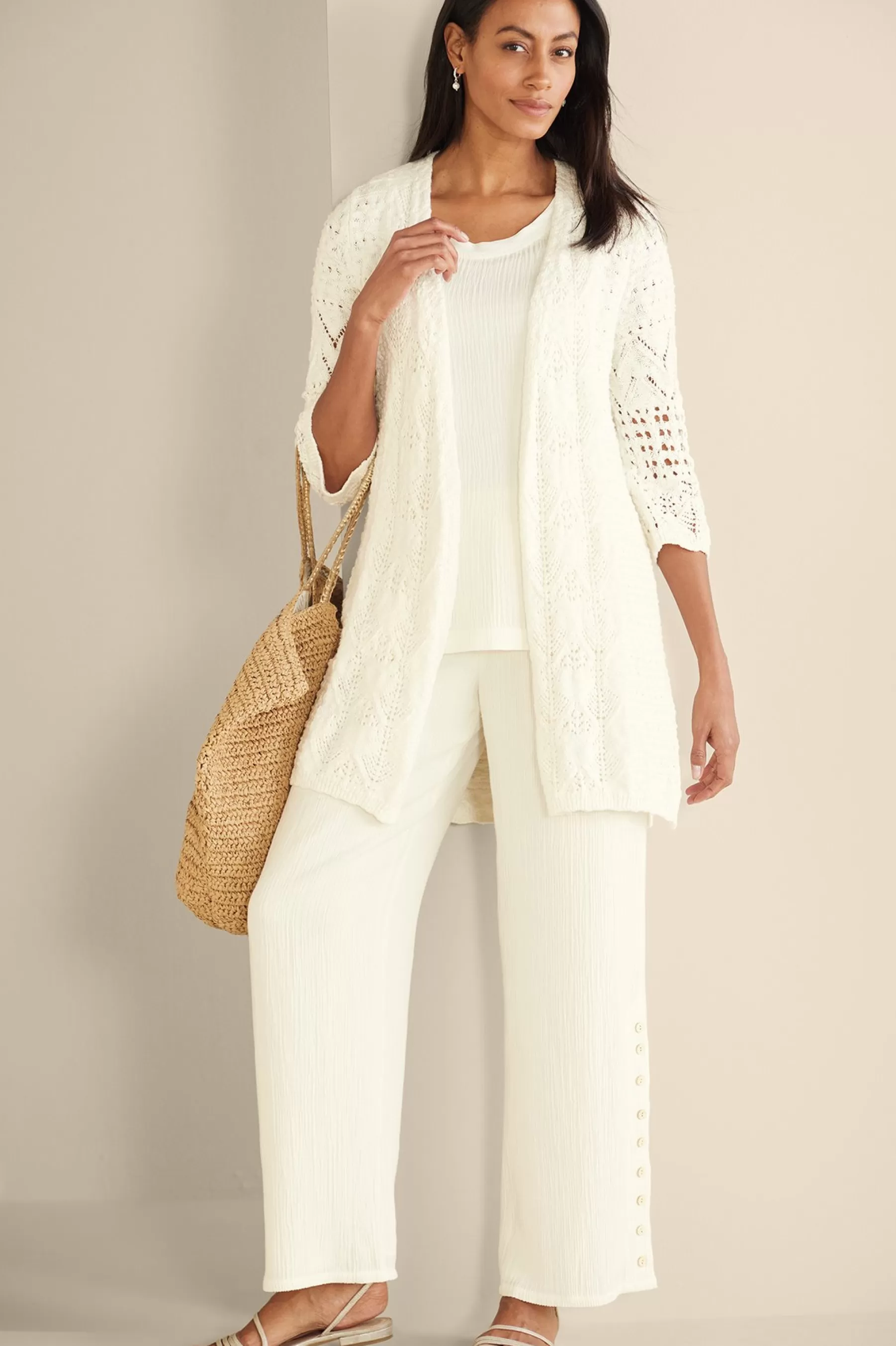 Feminine Flourish | Vacation Shop-Soft Surroundings Calistoga Pointelle Cardigan Ivory Pearl