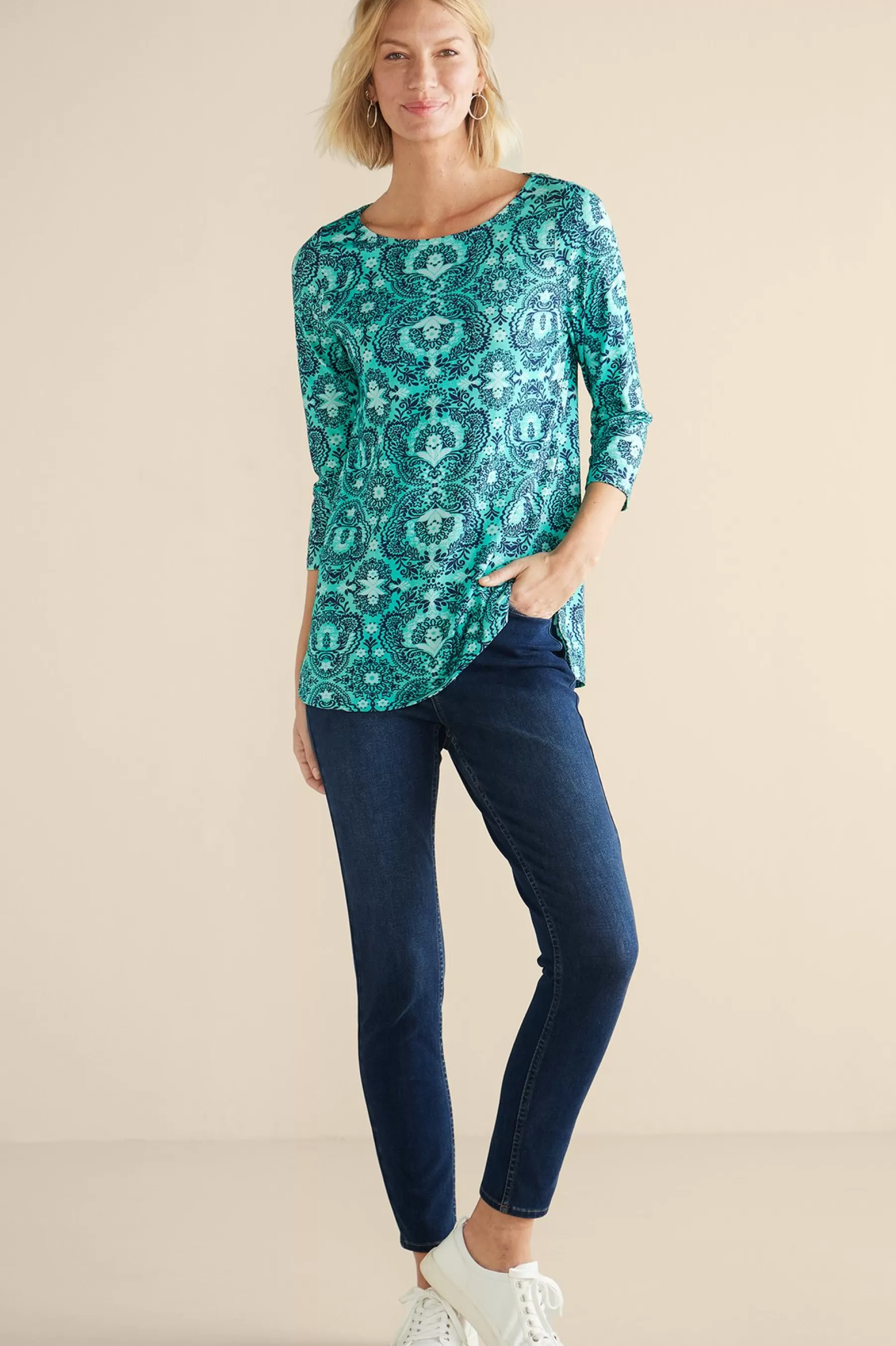 Into The Blues | Vacation Shop-Soft Surroundings Catherine Tunic Ocean Tile Teal