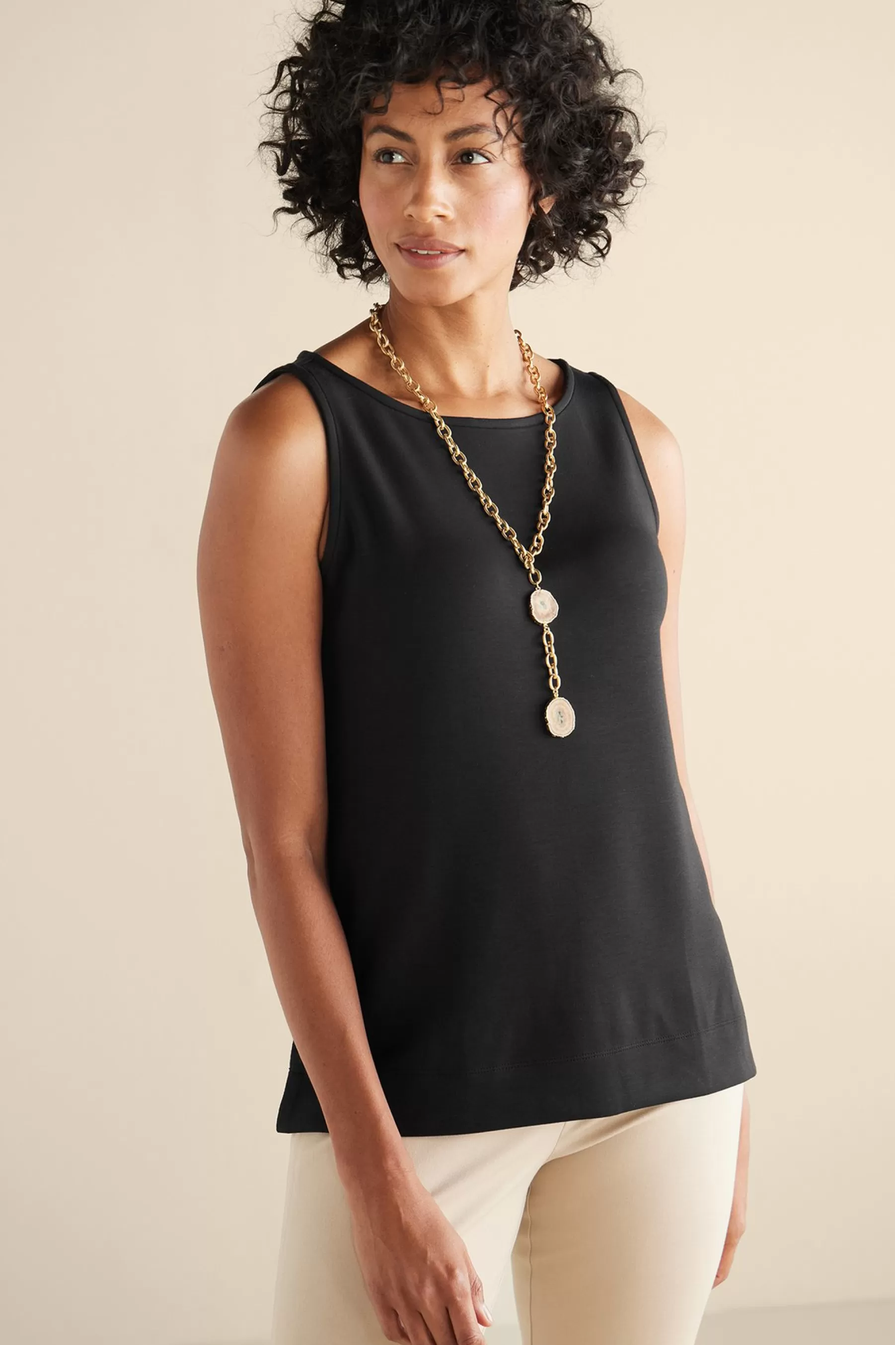 Vacation Shop | sleeveless-Soft Surroundings Ceri Knit Sleeveless Top Black