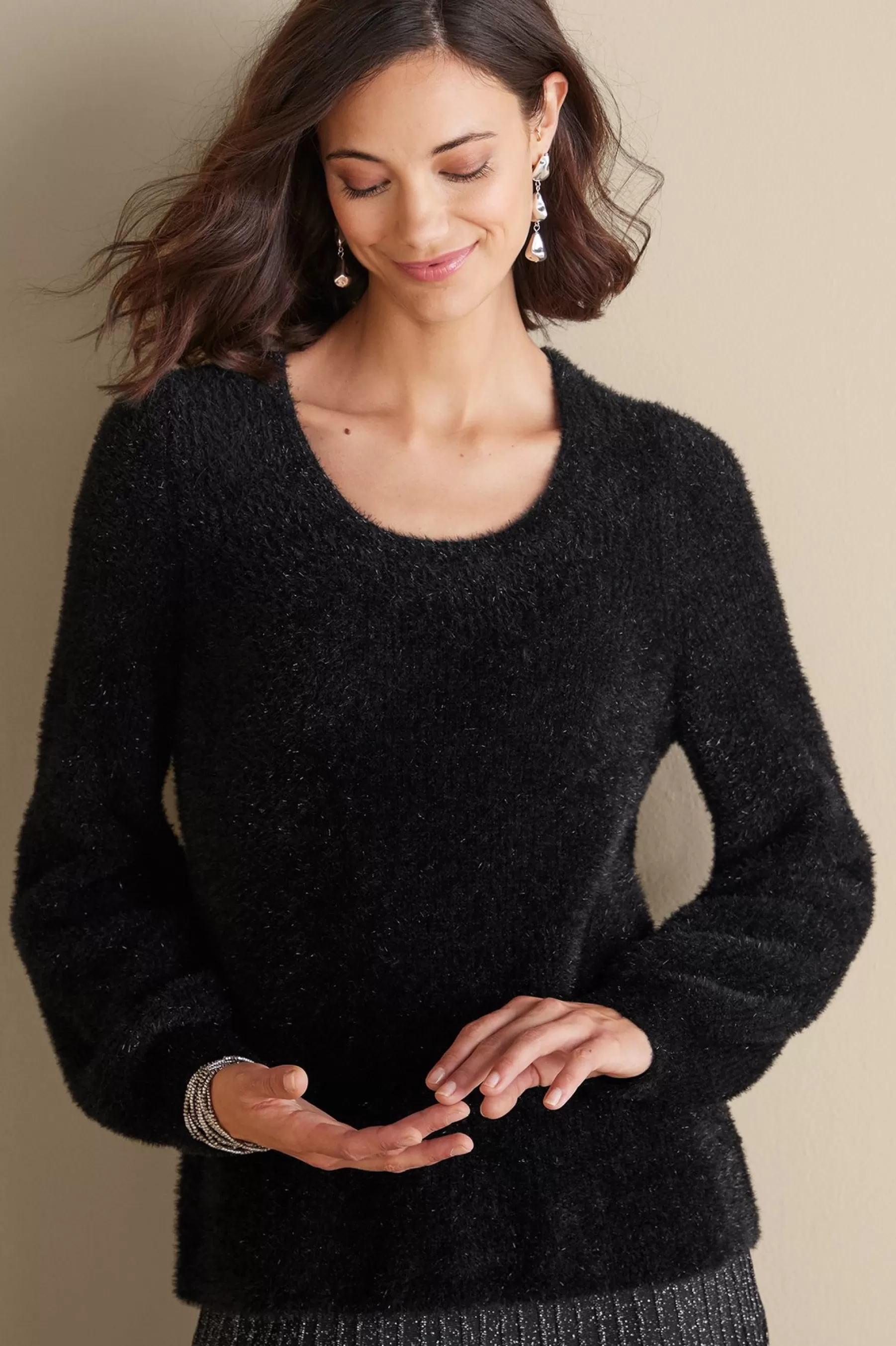 Sweaters & Cardigans | long sleeve-Soft Surroundings Ciara Sparkle Sweater Black