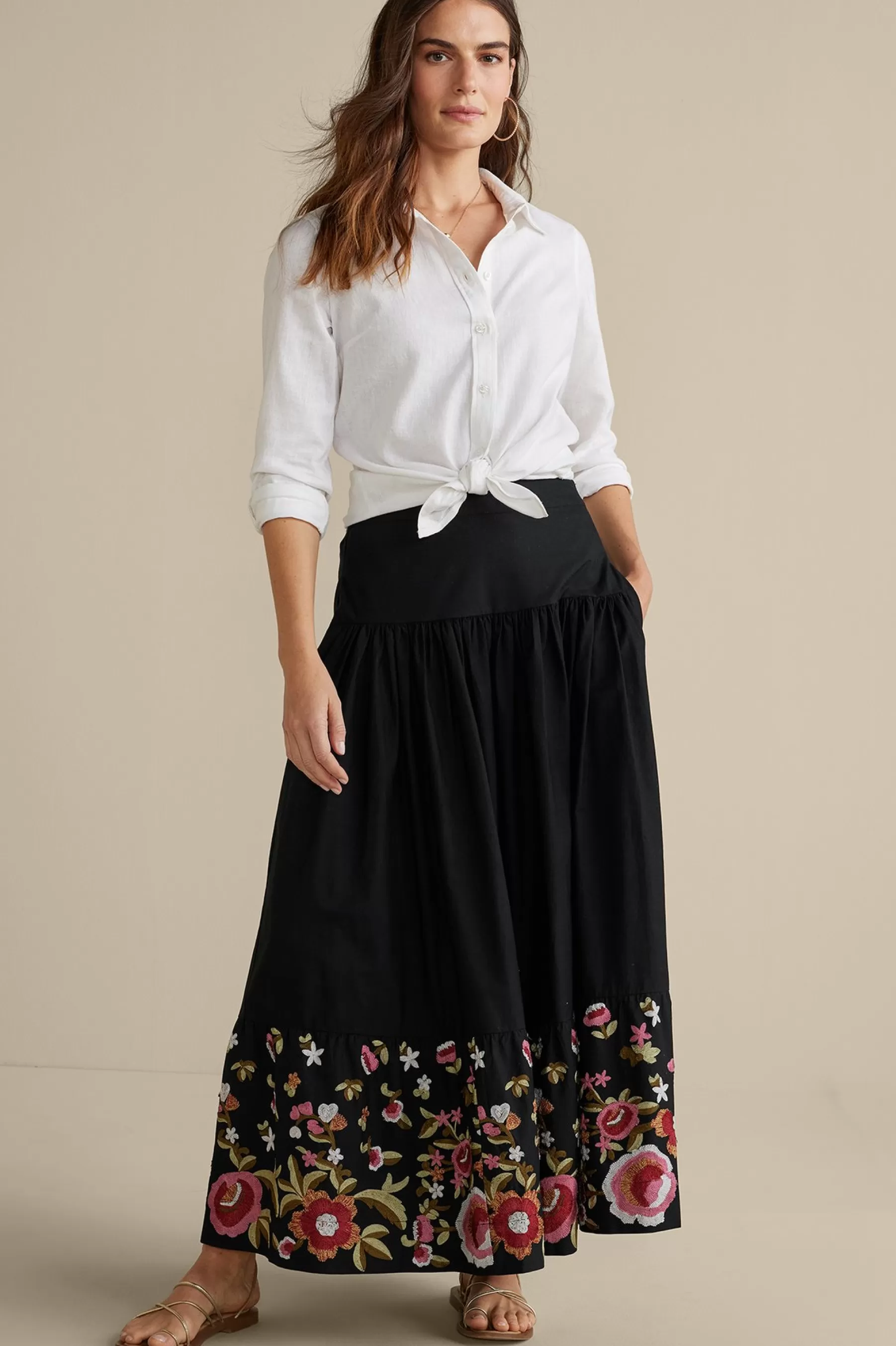 Feminine Flourish | Vacation Shop-Soft Surroundings Cindi Embroidered Maxi Skirt Black