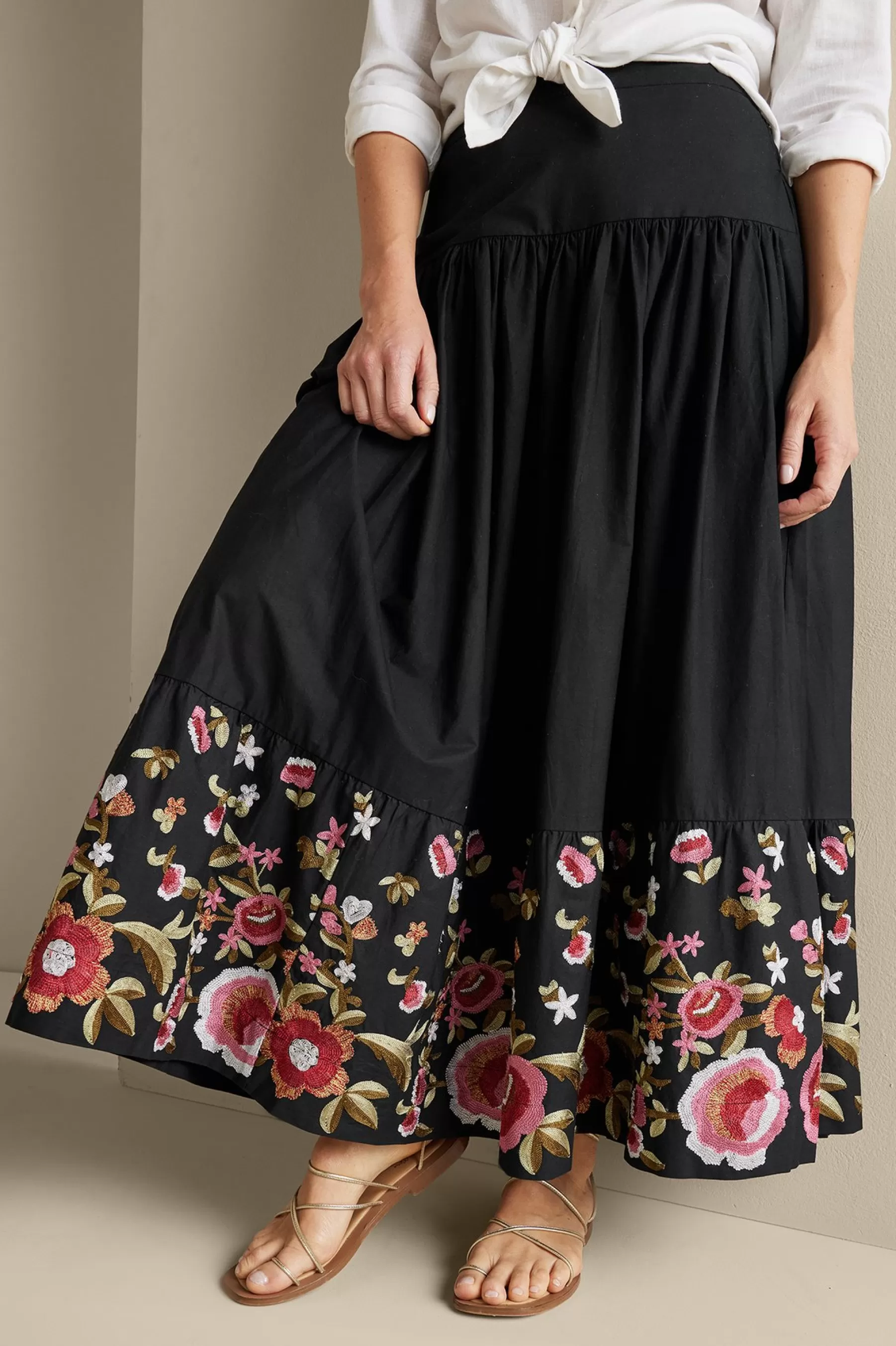 Feminine Flourish | Vacation Shop-Soft Surroundings Cindi Embroidered Maxi Skirt Black