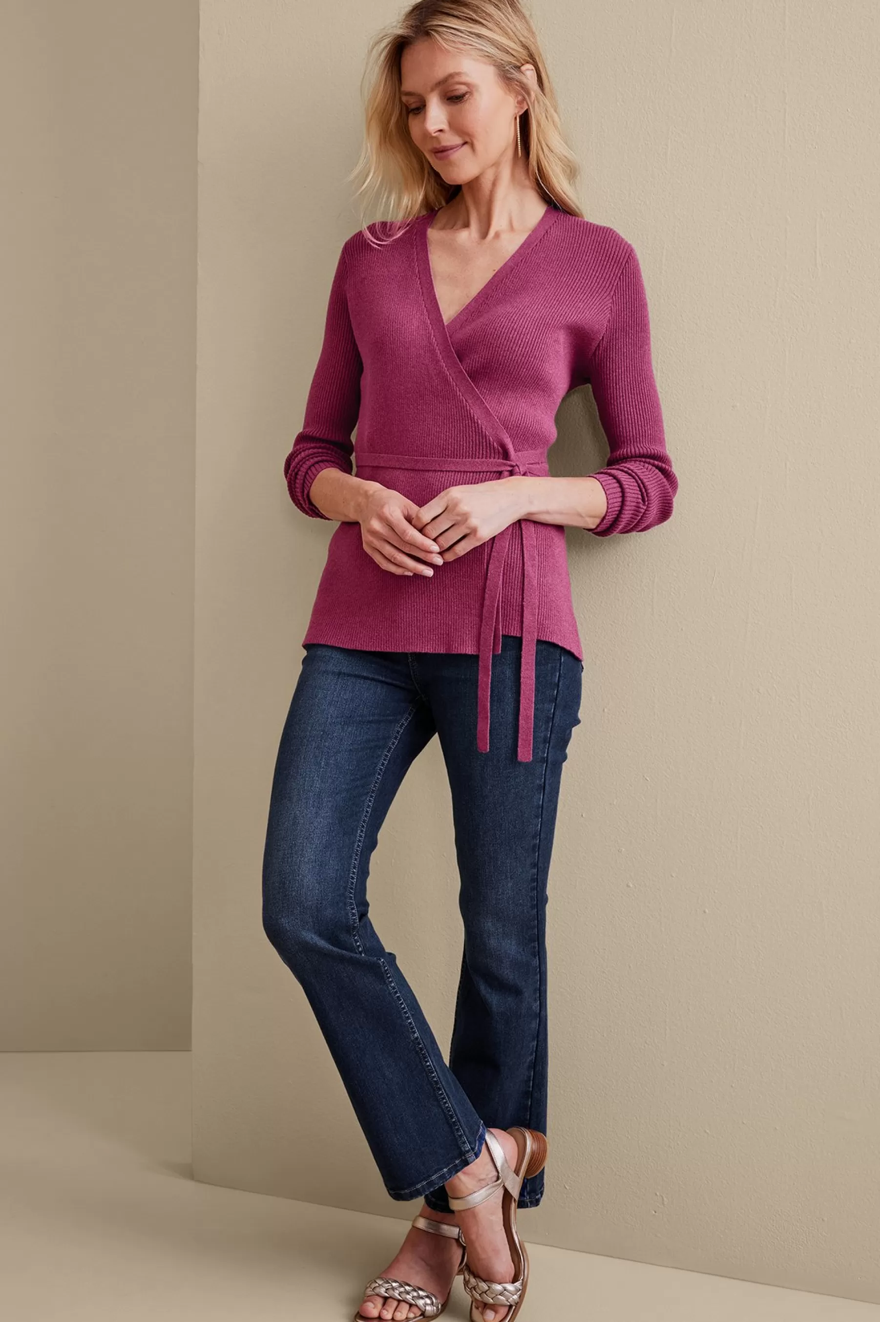 Sweaters & Cardigans | long sleeve-Soft Surroundings Clare Wrap Sweater Dark Fuchsia