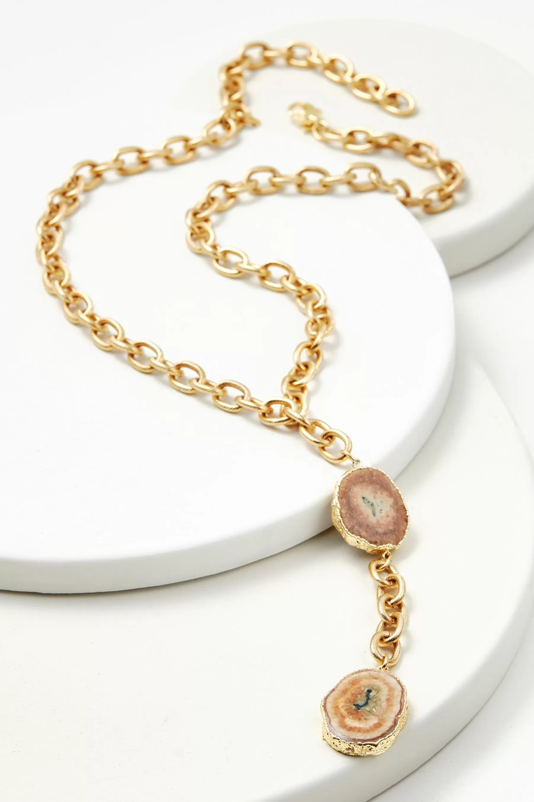 Necklaces | necklaces-Soft Surroundings Cressa Double Pendant Necklace Lt Brown/Gold