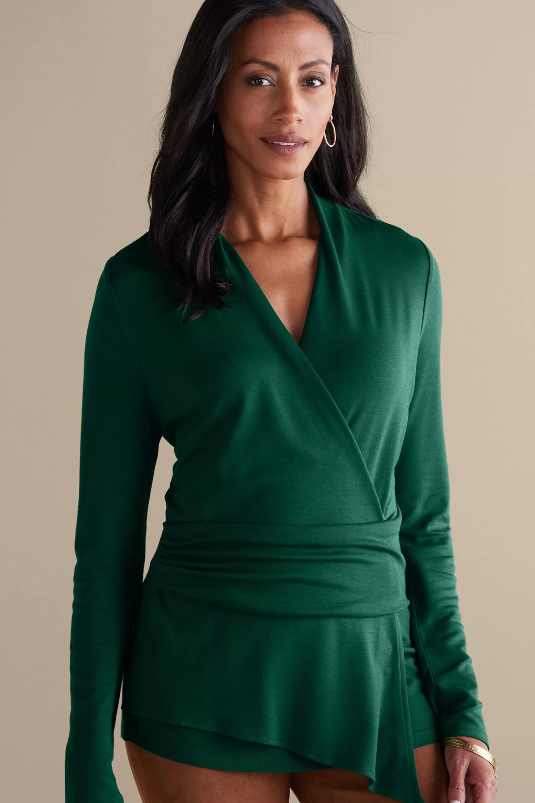 long sleeve | pullovers-Soft Surroundings Daina Top Jewel Green