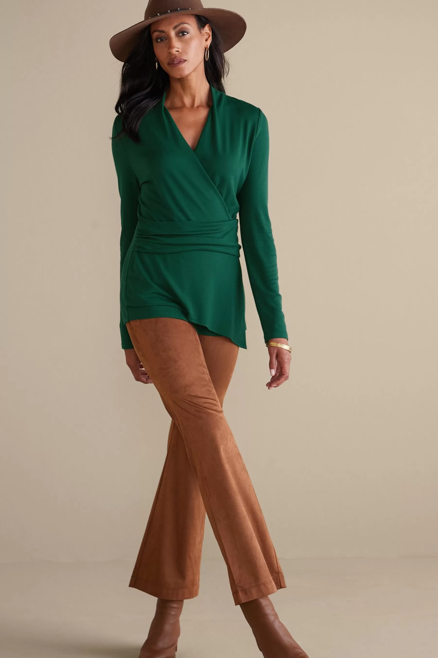 long sleeve | pullovers-Soft Surroundings Daina Top Jewel Green