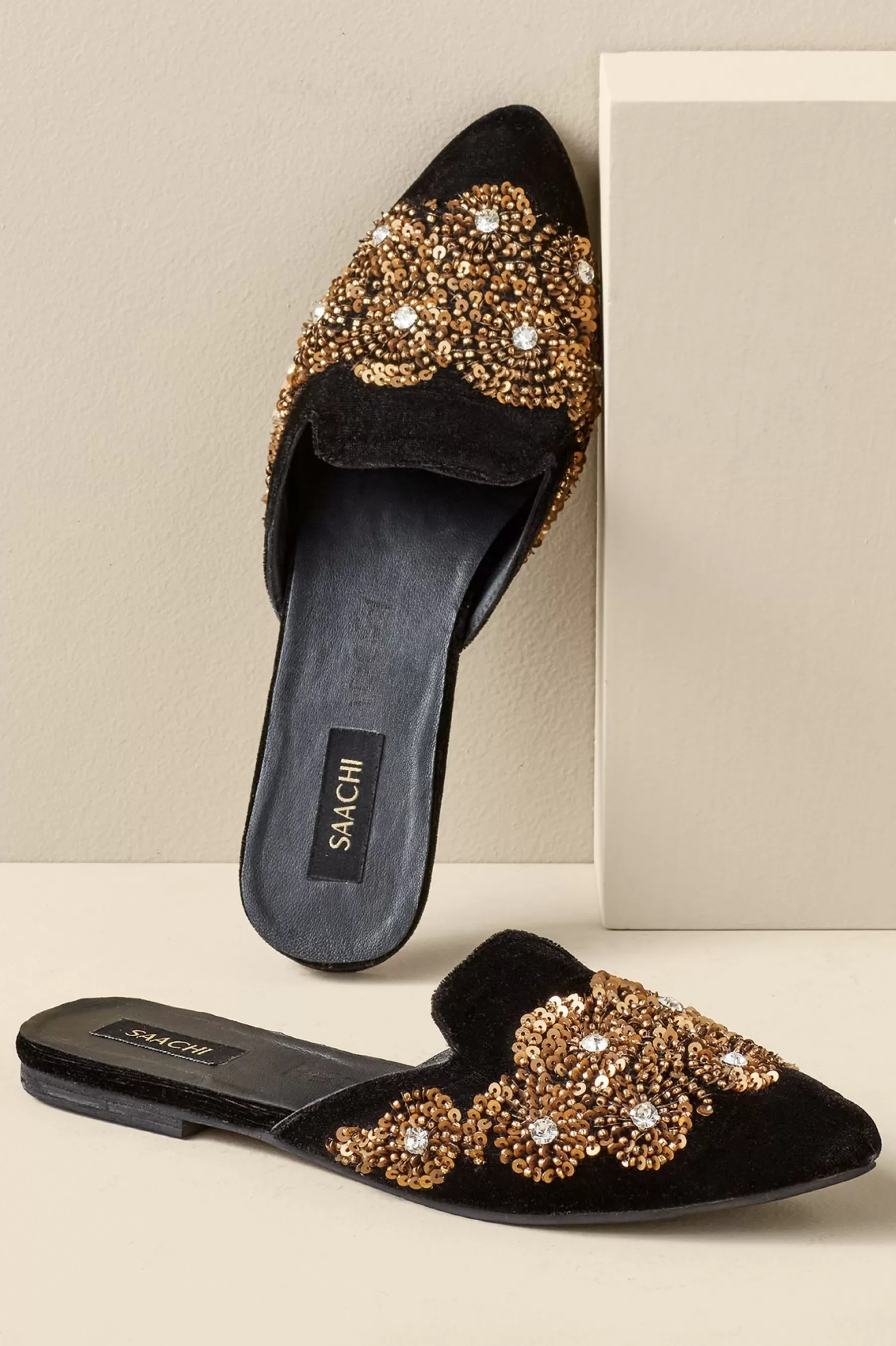 slides & mules-Soft Surroundings Delilah Embellished Slide Black/Gold