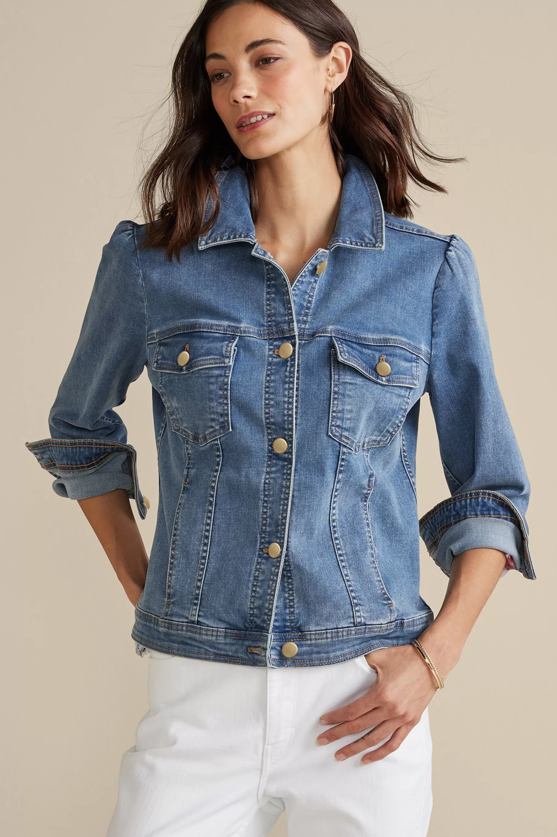 Into The Blues | Vacation Shop-Soft Surroundings Diana Shapely Denim Jacket Light Rain Wash