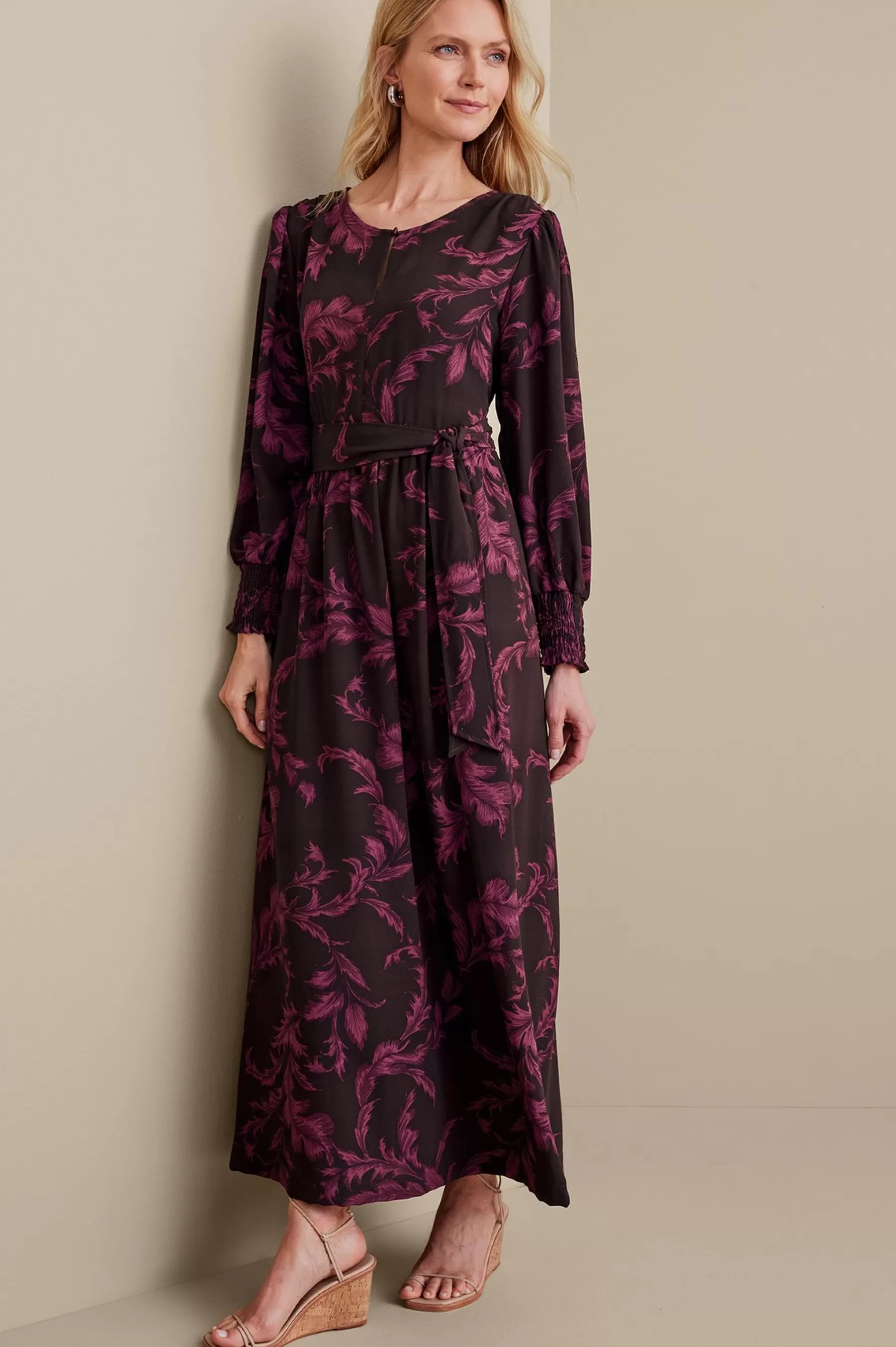 Feminine Flourish | patterned-Soft Surroundings Dianthe Dress Wine Botanical