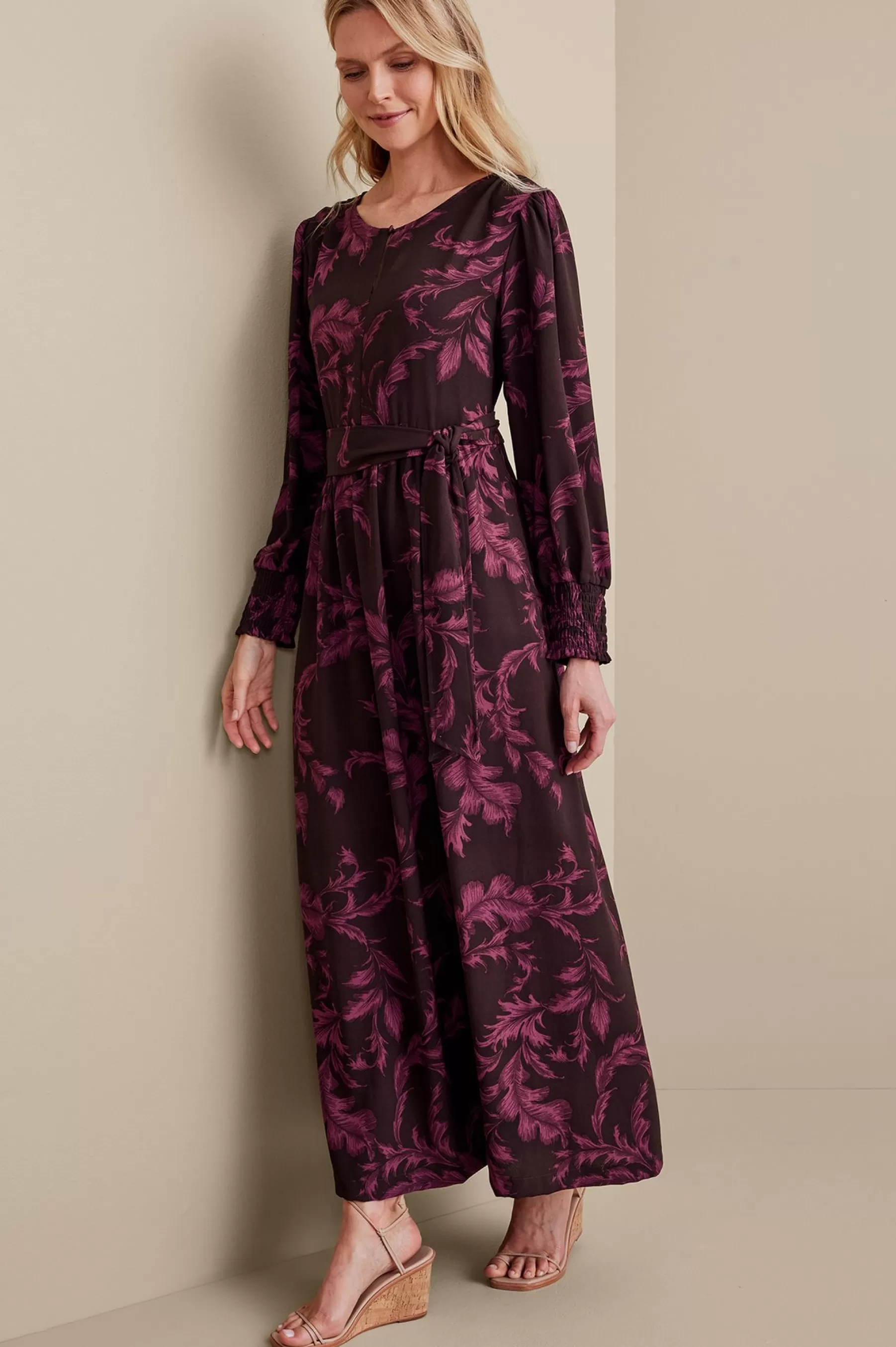 Feminine Flourish | patterned-Soft Surroundings Dianthe Dress Wine Botanical