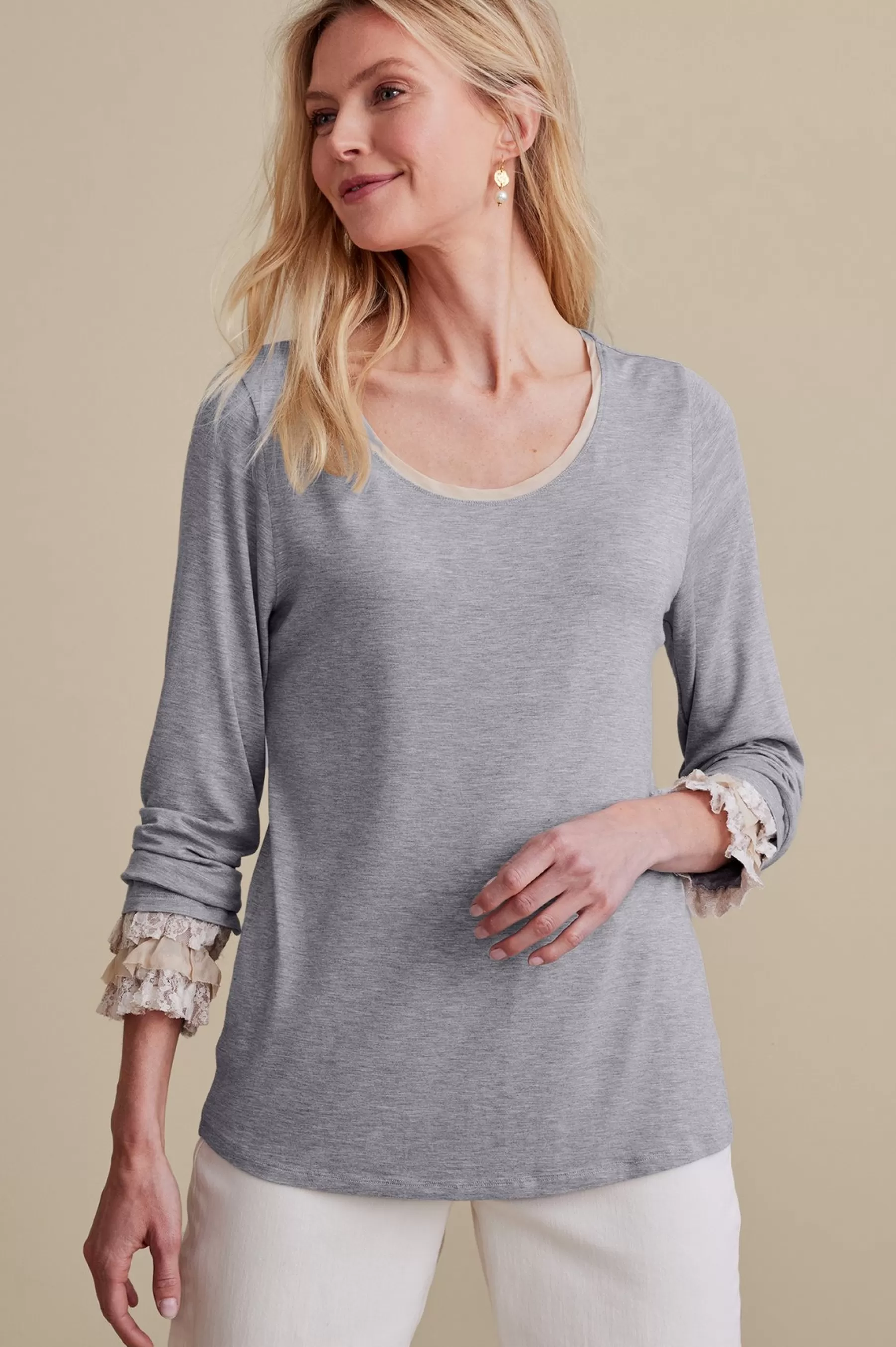 Feminine Flourish | long sleeve-Soft Surroundings Ella Lace Top Medium Grey Heather