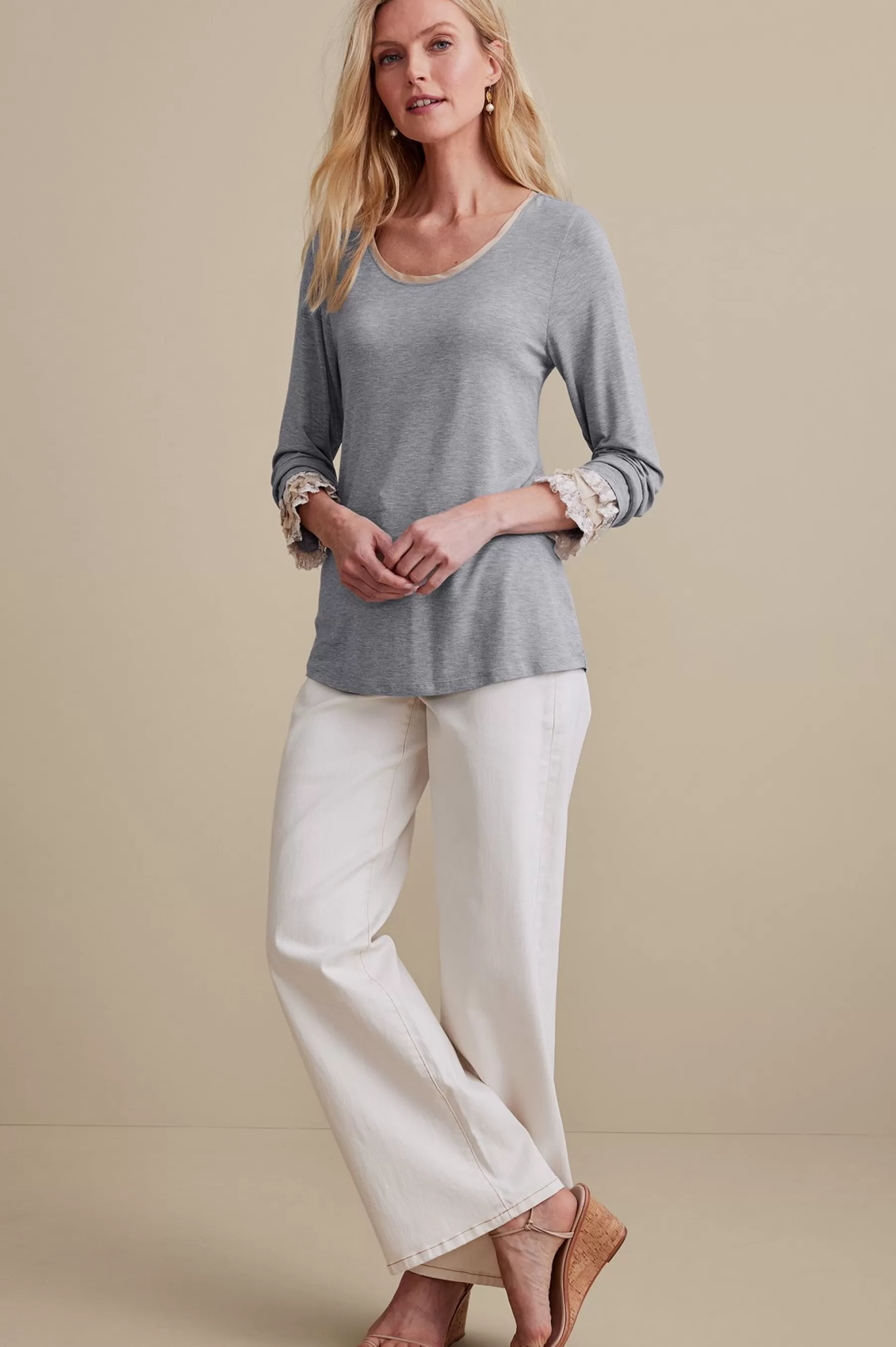 Feminine Flourish | long sleeve-Soft Surroundings Ella Lace Top Medium Grey Heather