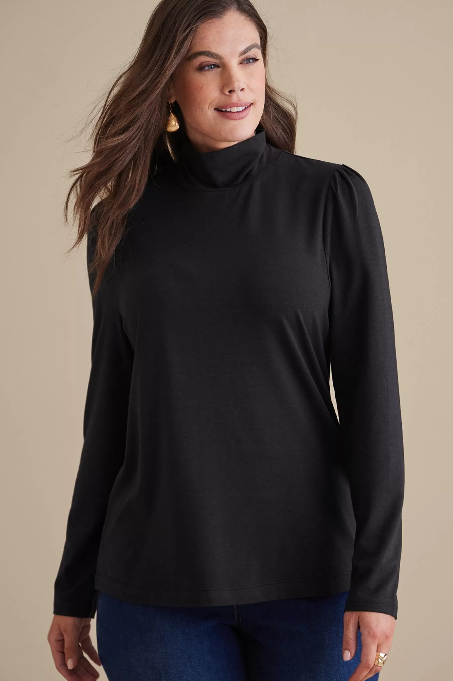 Everyday Styles | long sleeve-Soft Surroundings Emme Turtleneck Top Black