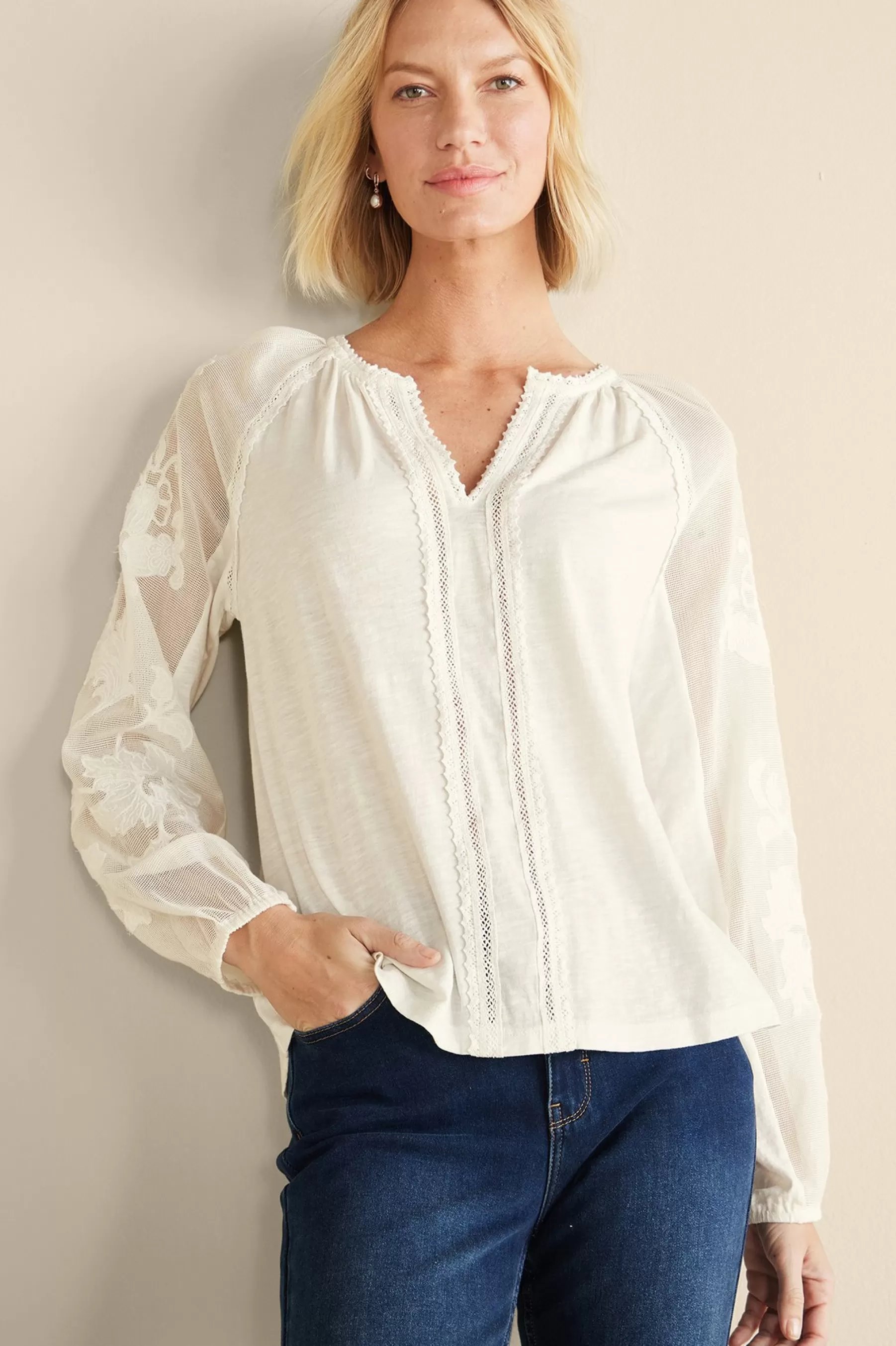 Feminine Flourish | Vacation Shop-Soft Surroundings Enya Embroidered Top Ivory Pearl