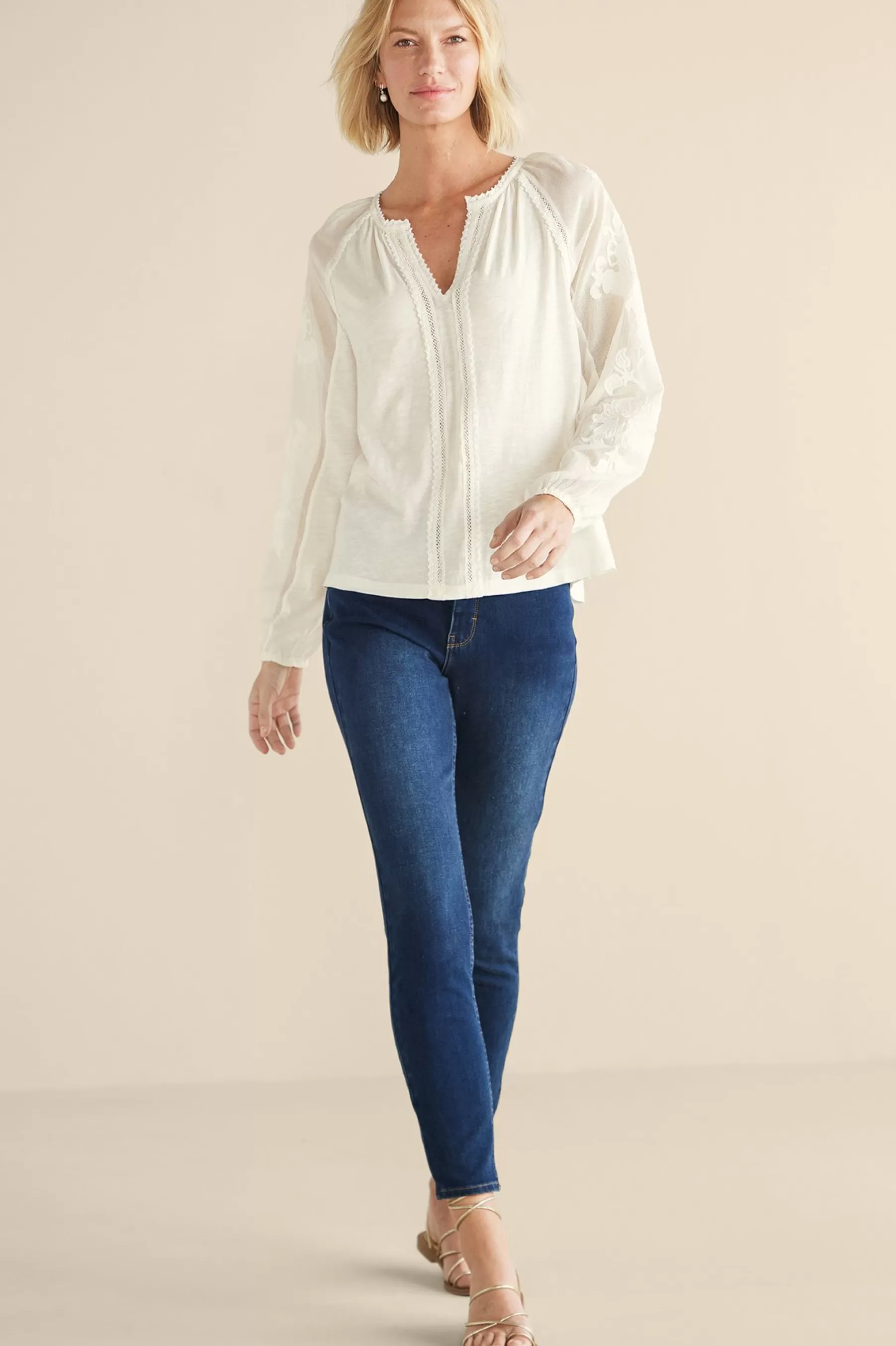 Feminine Flourish | Vacation Shop-Soft Surroundings Enya Embroidered Top Ivory Pearl