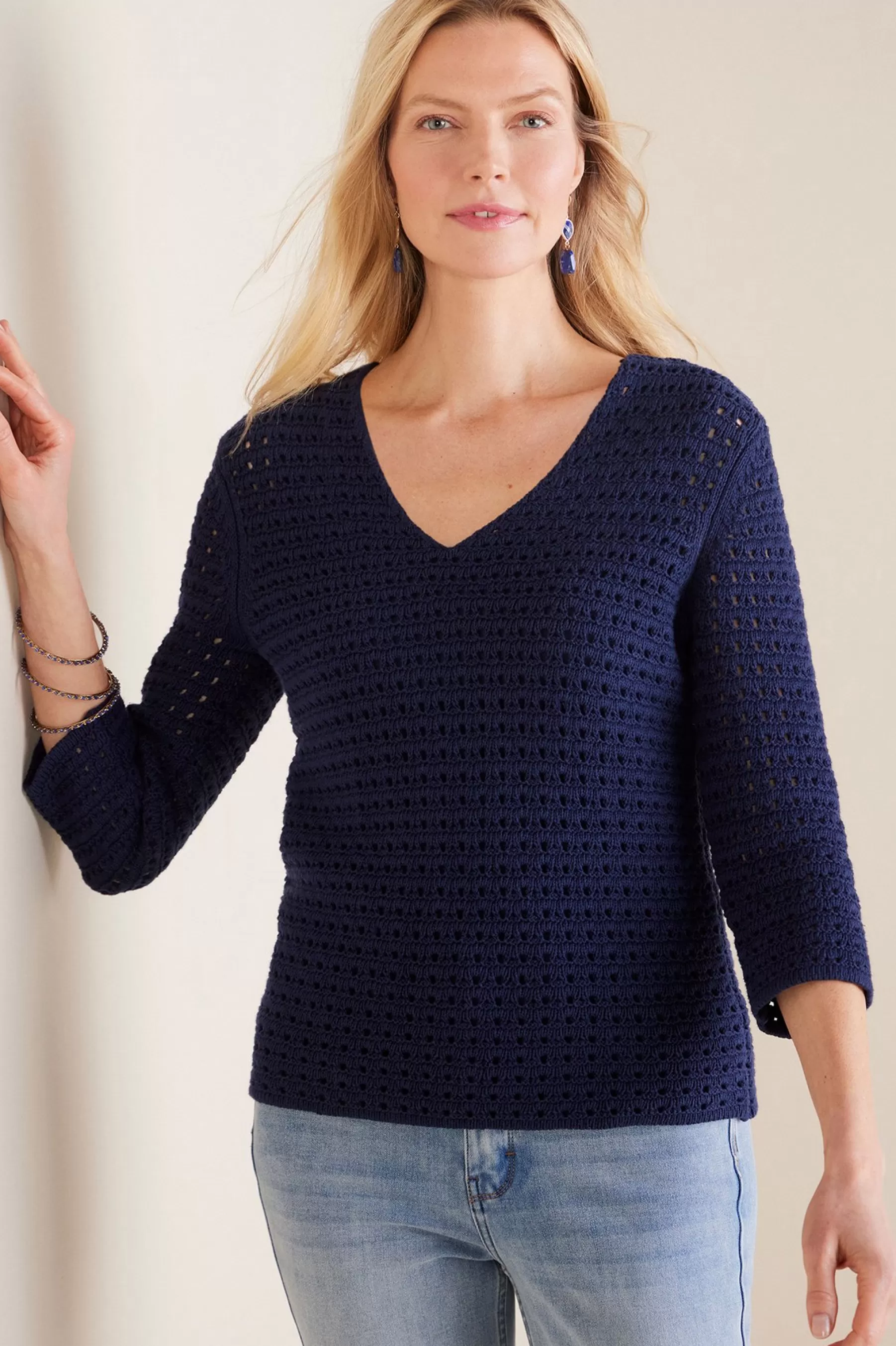 Sweaters & Cardigans | three quarter length-Soft Surroundings Estrella Sweater Navy