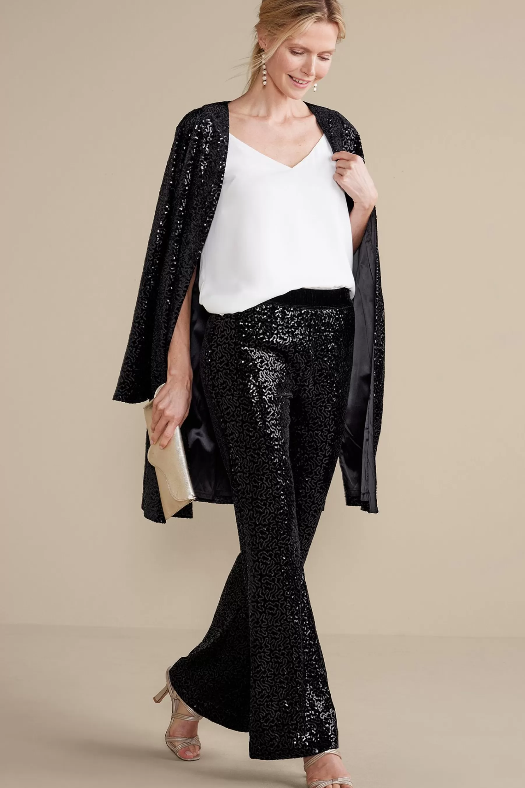 full length | bootcut-Soft Surroundings Eva Sequin Pants Black