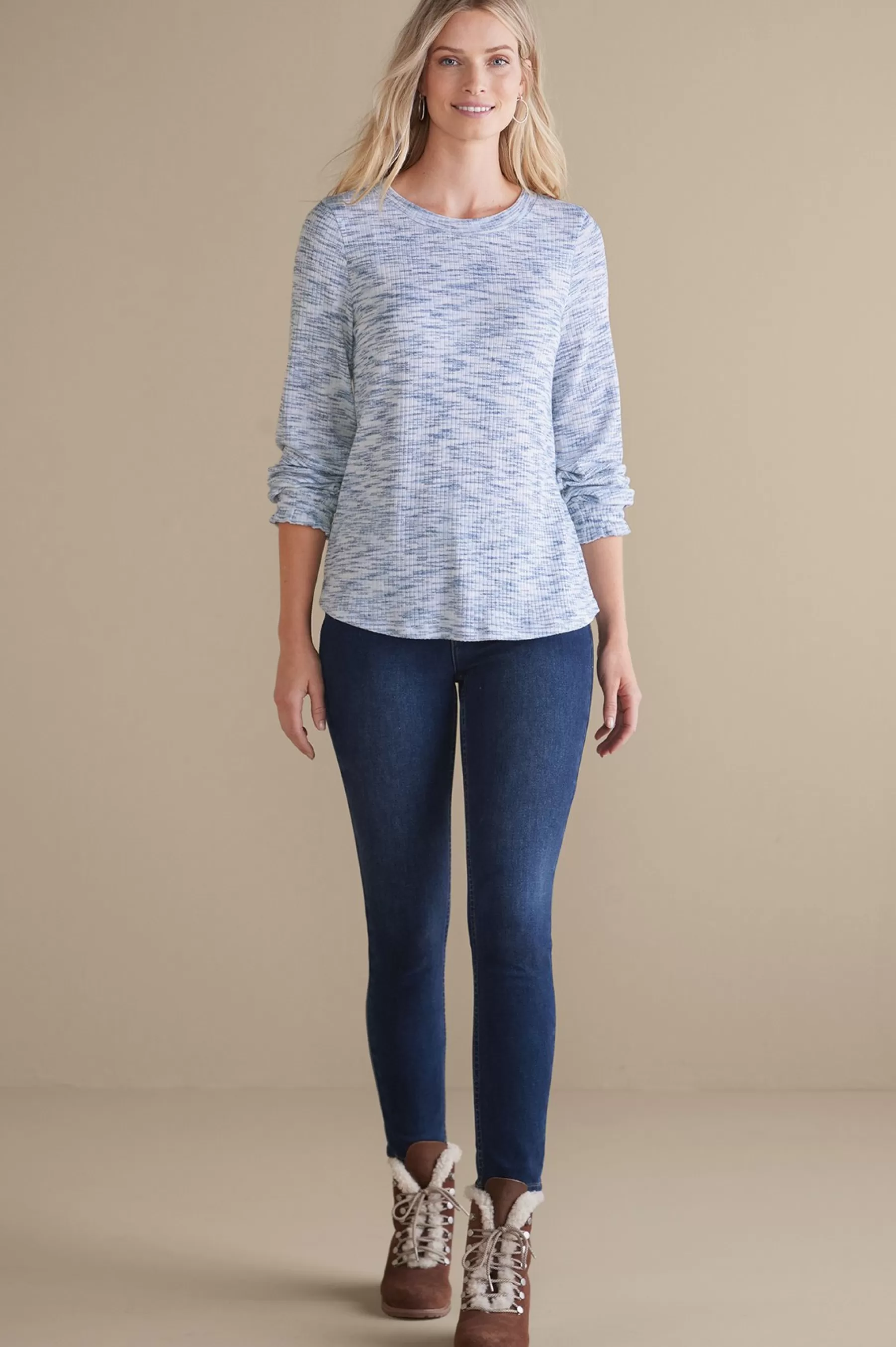 Everyday Styles | long sleeve-Soft Surroundings Evie Space-Dye Top Blue Heather