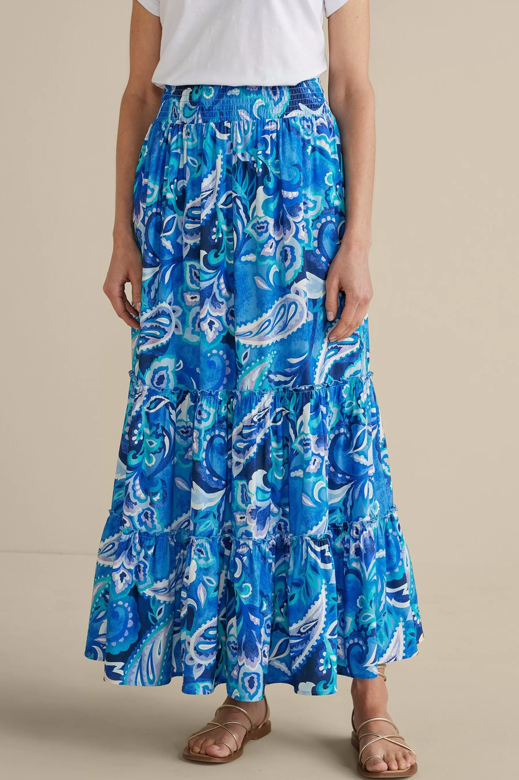 Feminine Flourish | Vacation Shop-Soft Surroundings Feyre Maxi Skirt Island Sun Paisley Blue