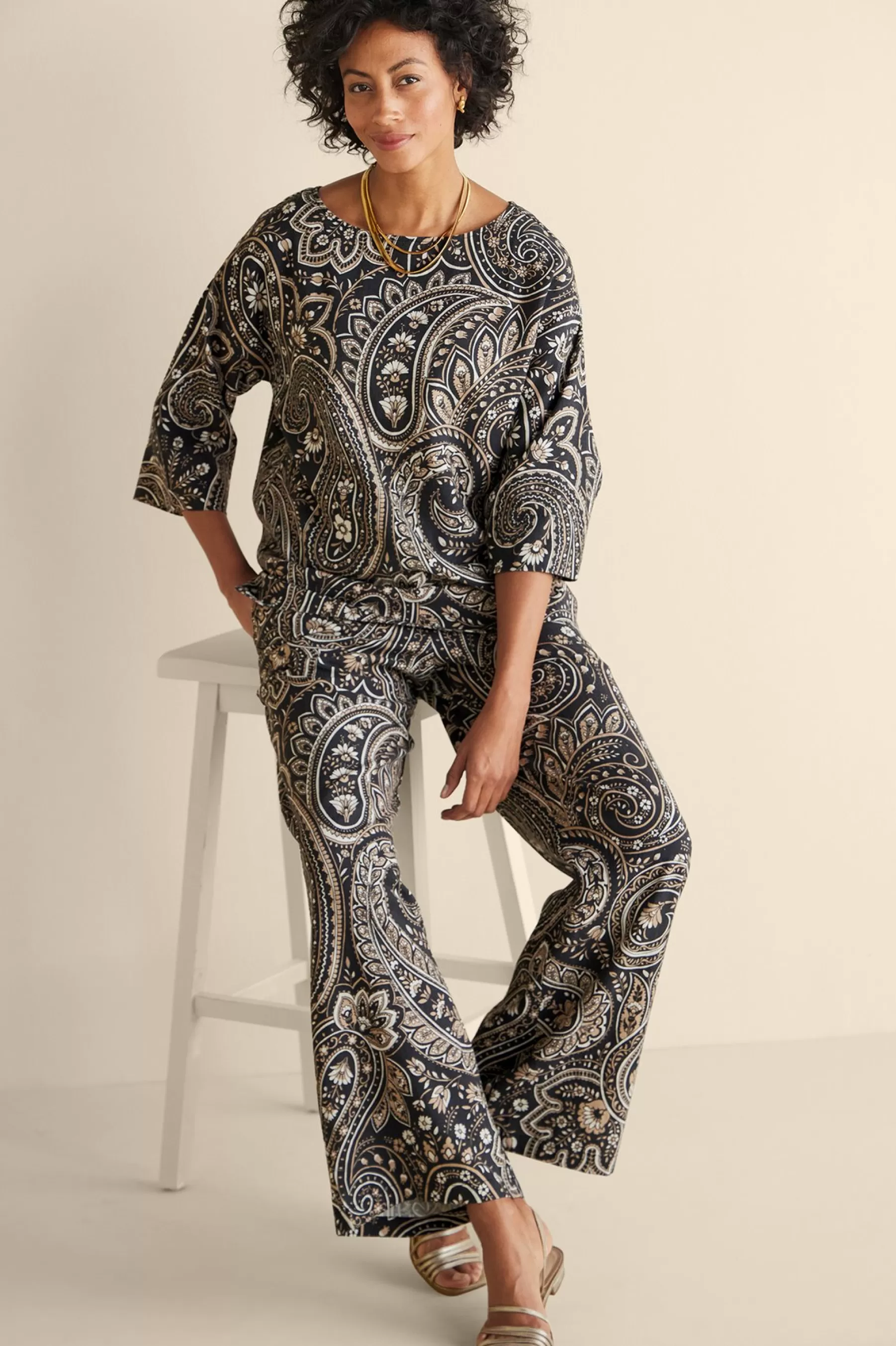 Vacation Shop | three quarter length-Soft Surroundings Fleur Top Global Paisley