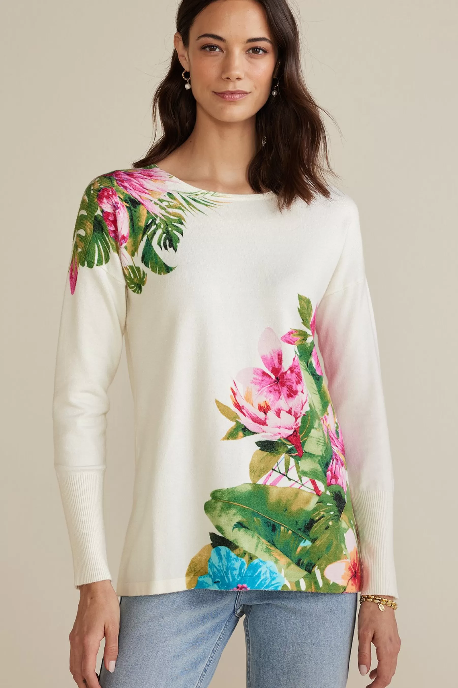 Sweaters & Cardigans | sweaters-Soft Surroundings Garden Bloom Sweater Ecru