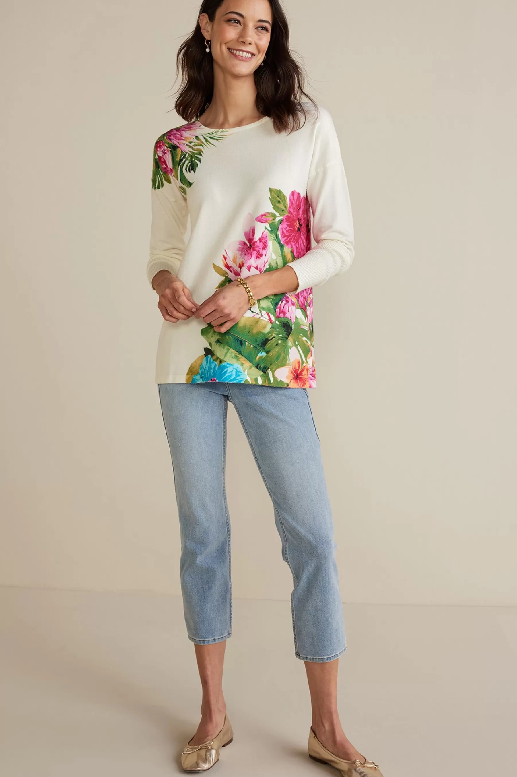 Sweaters & Cardigans | sweaters-Soft Surroundings Garden Bloom Sweater Ecru