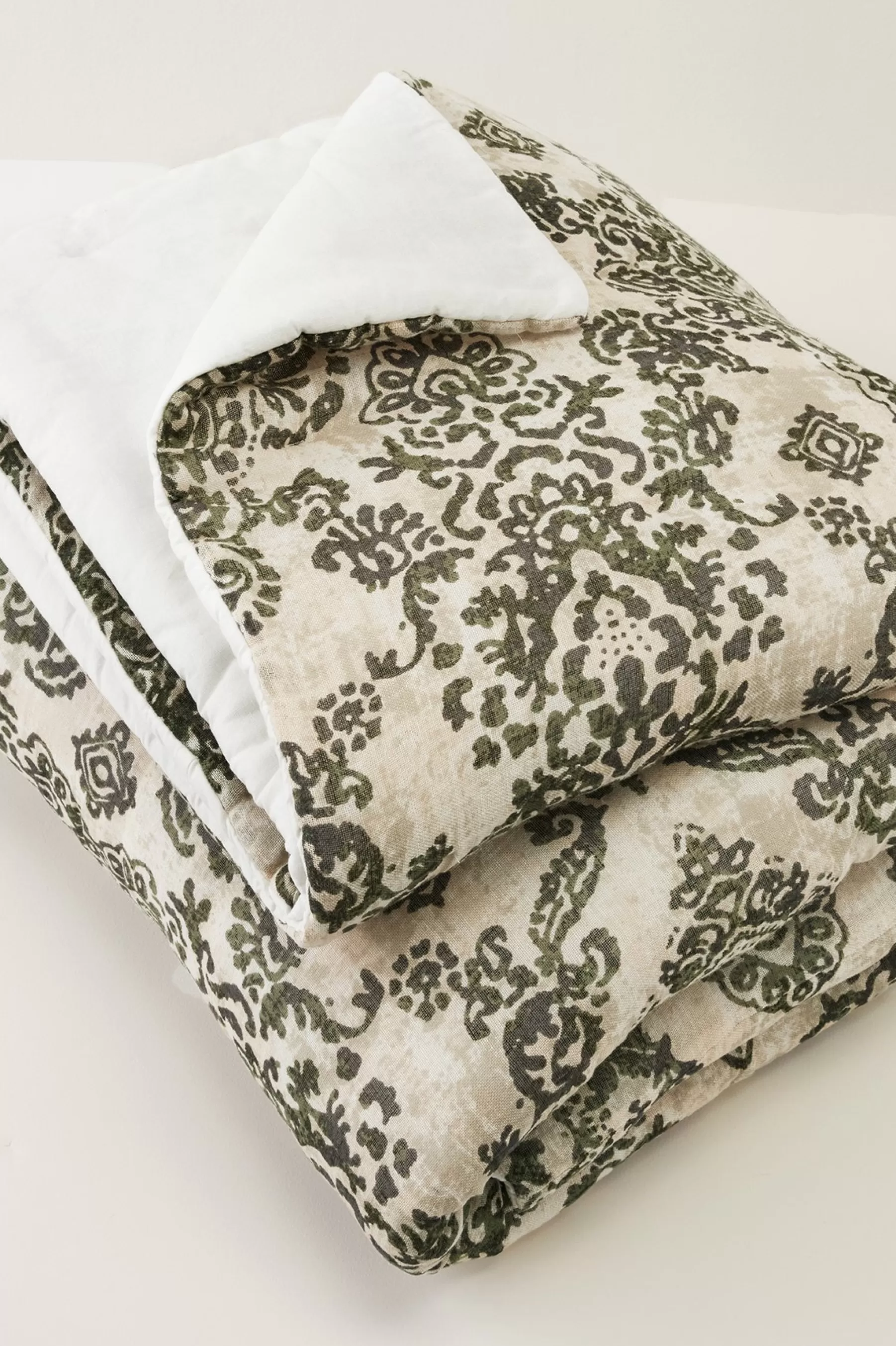 comforters-Soft Surroundings Haley Linen Printed Comforter Kale Neutral Multi