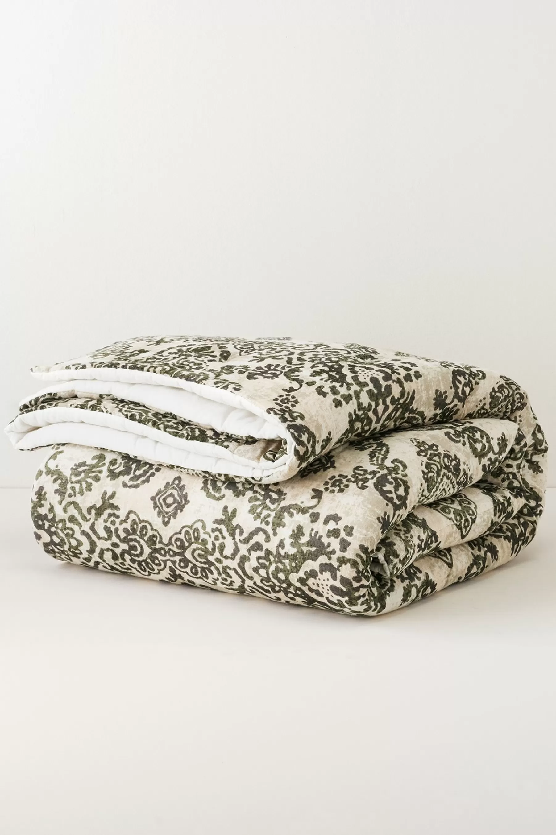 comforters-Soft Surroundings Haley Linen Printed Comforter Kale Neutral Multi