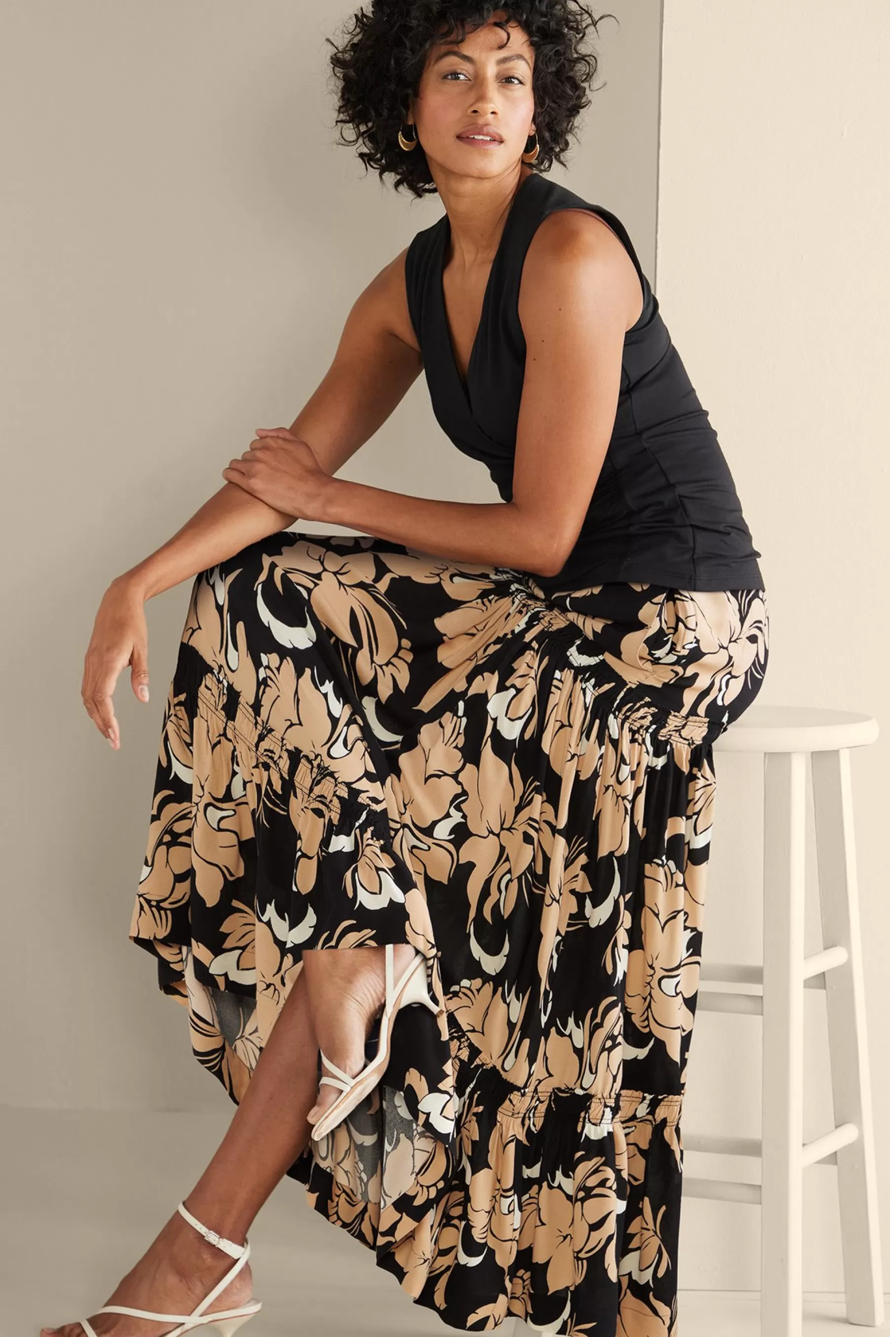 Vacation Shop | Skirts-Soft Surroundings Halona Maxi Skirt Menara Bloom Neutral