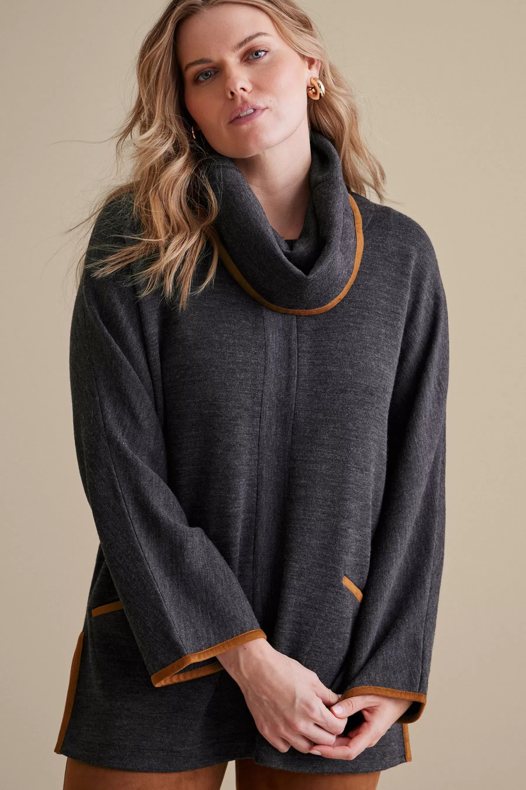 long sleeve | pullovers-Soft Surroundings Hanna Convertible Tunic Charcoal Heather