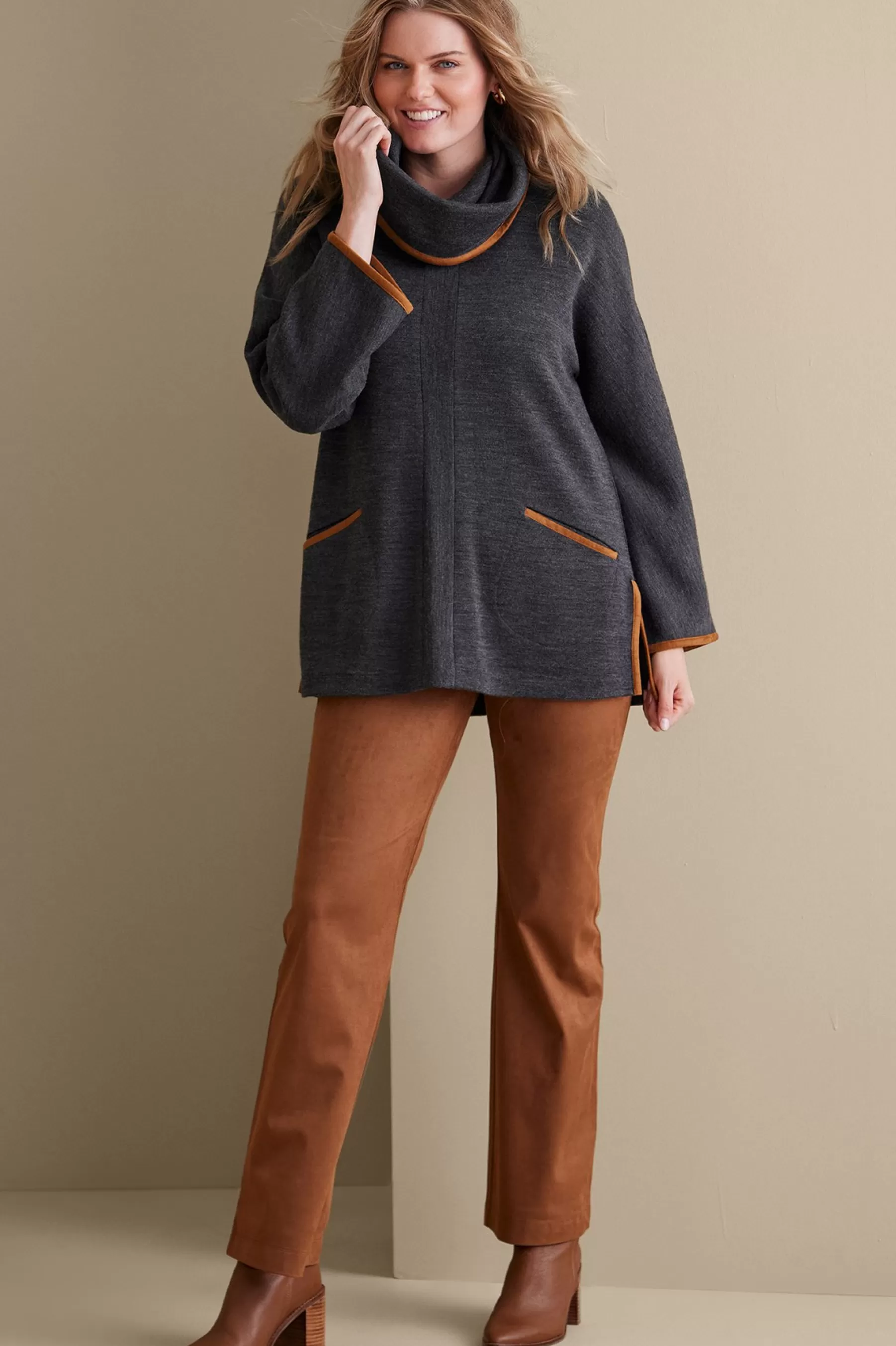 long sleeve | pullovers-Soft Surroundings Hanna Convertible Tunic Charcoal Heather